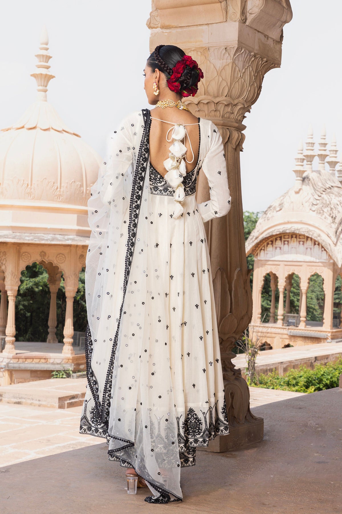 Black &amp; White Tower Anarkali Set