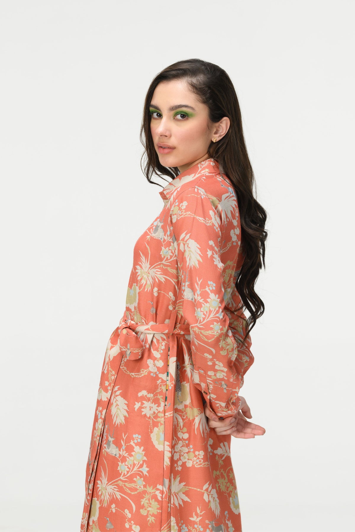 Springforest Tie Belt Shirt Coral Dress