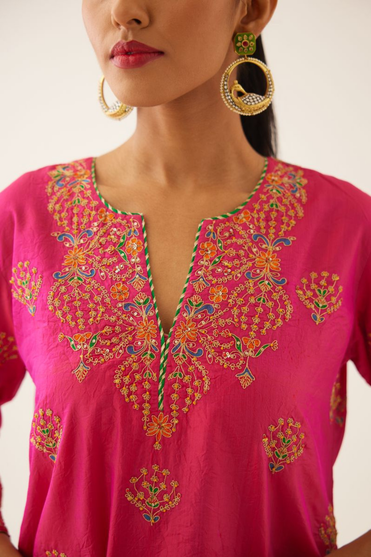 Raspberry Short Silk Kurta Set