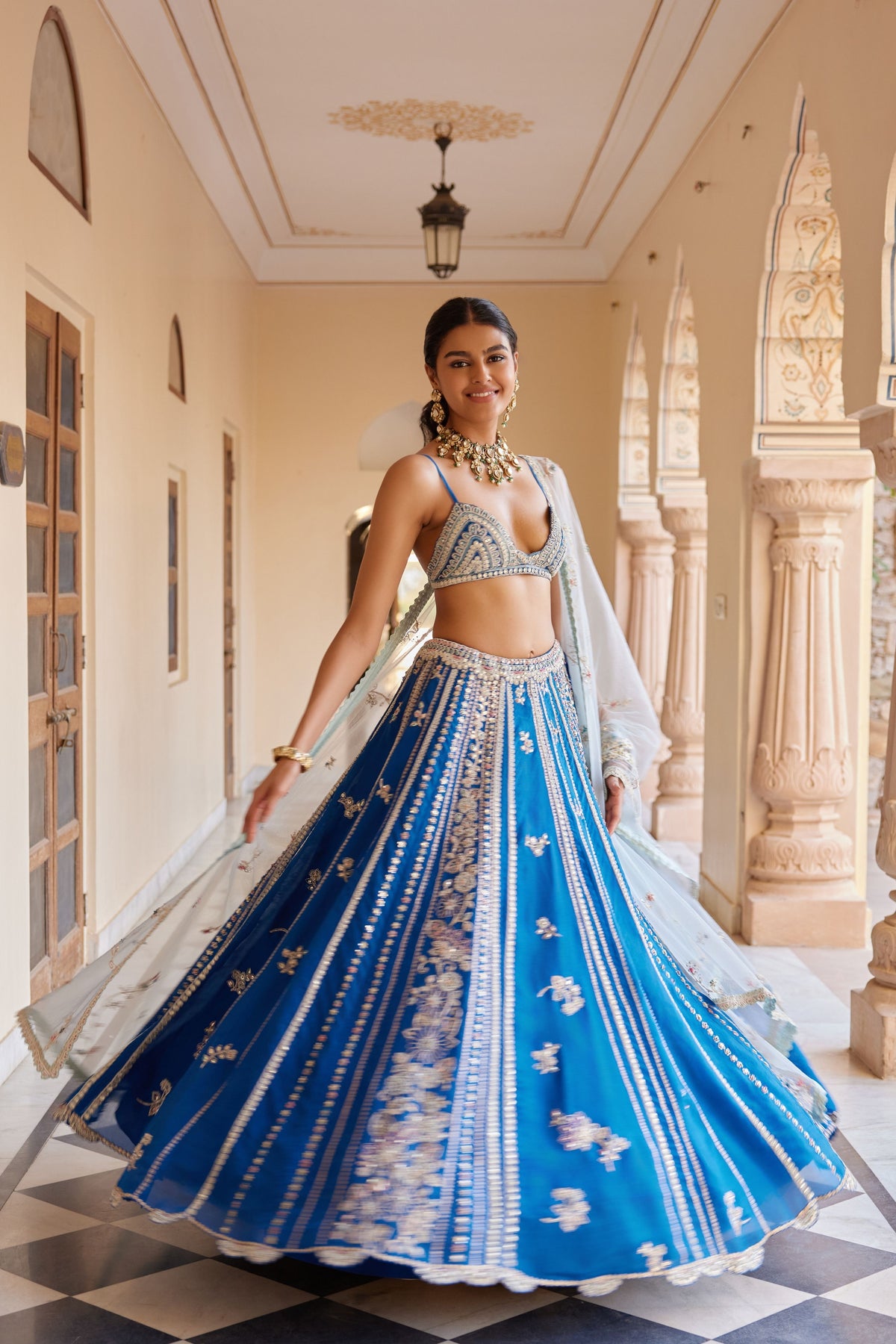 Jade Blue Embroidered Lehenga Set