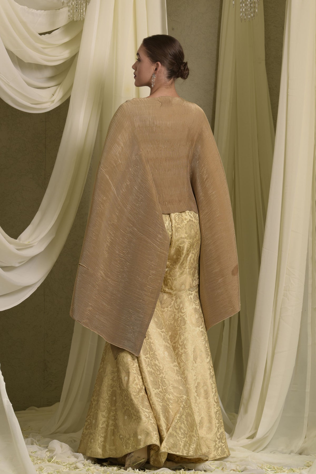 Gold Divine Embroidered Cape Set