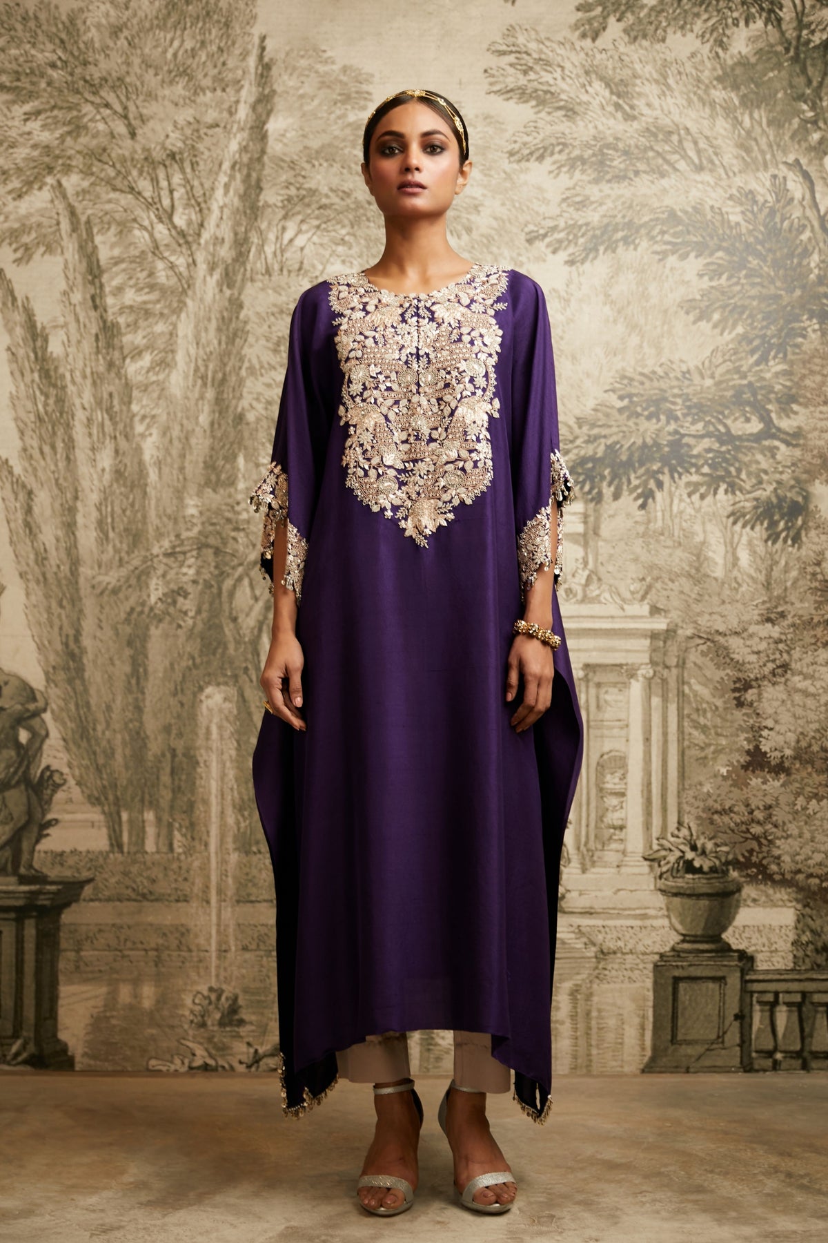 Dark Purple Silk Kaftaan Set