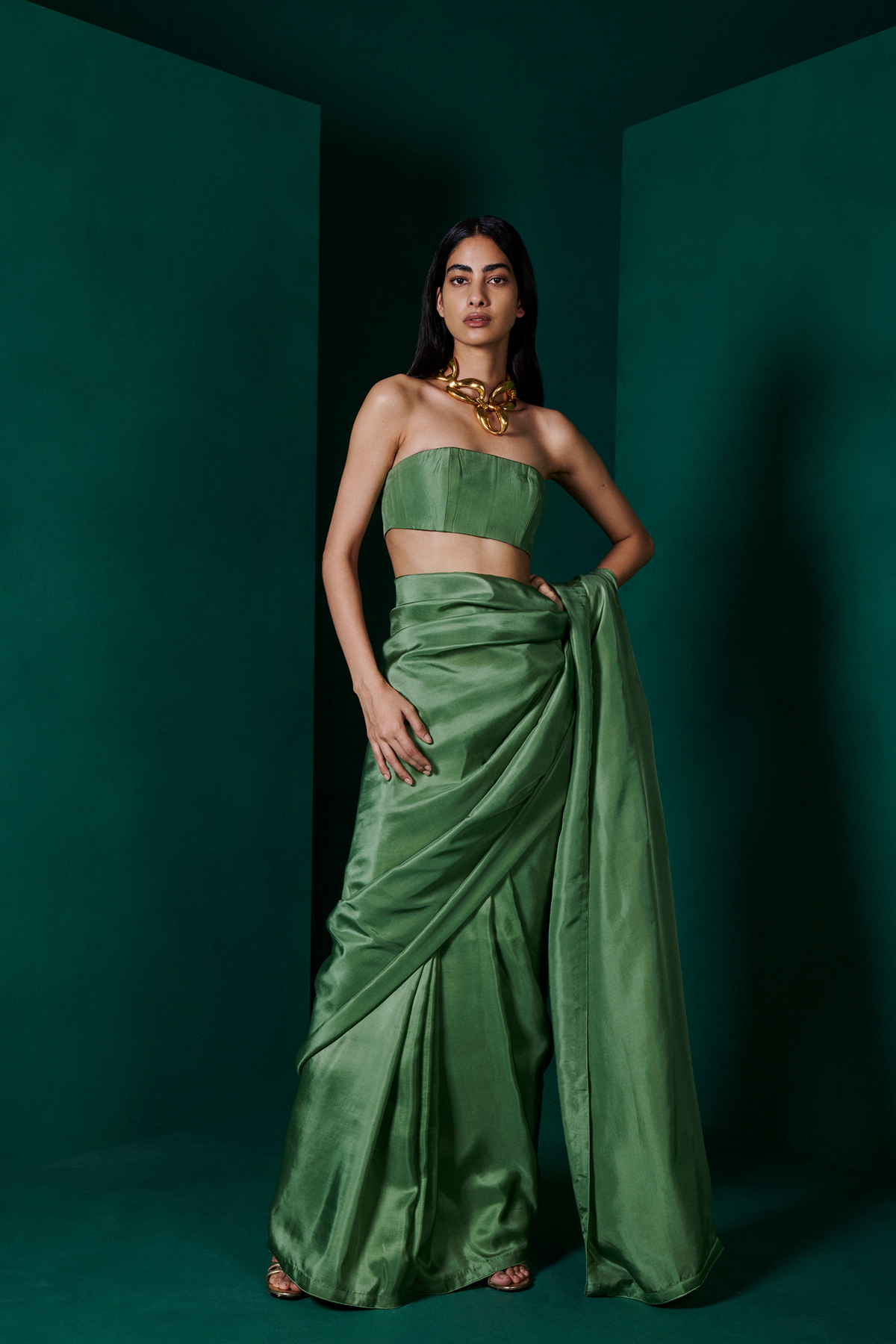 Handwoven Forest Green Silk Sari