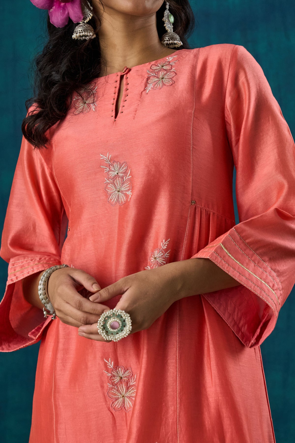 Peach Floral Urvi Kurta Sets