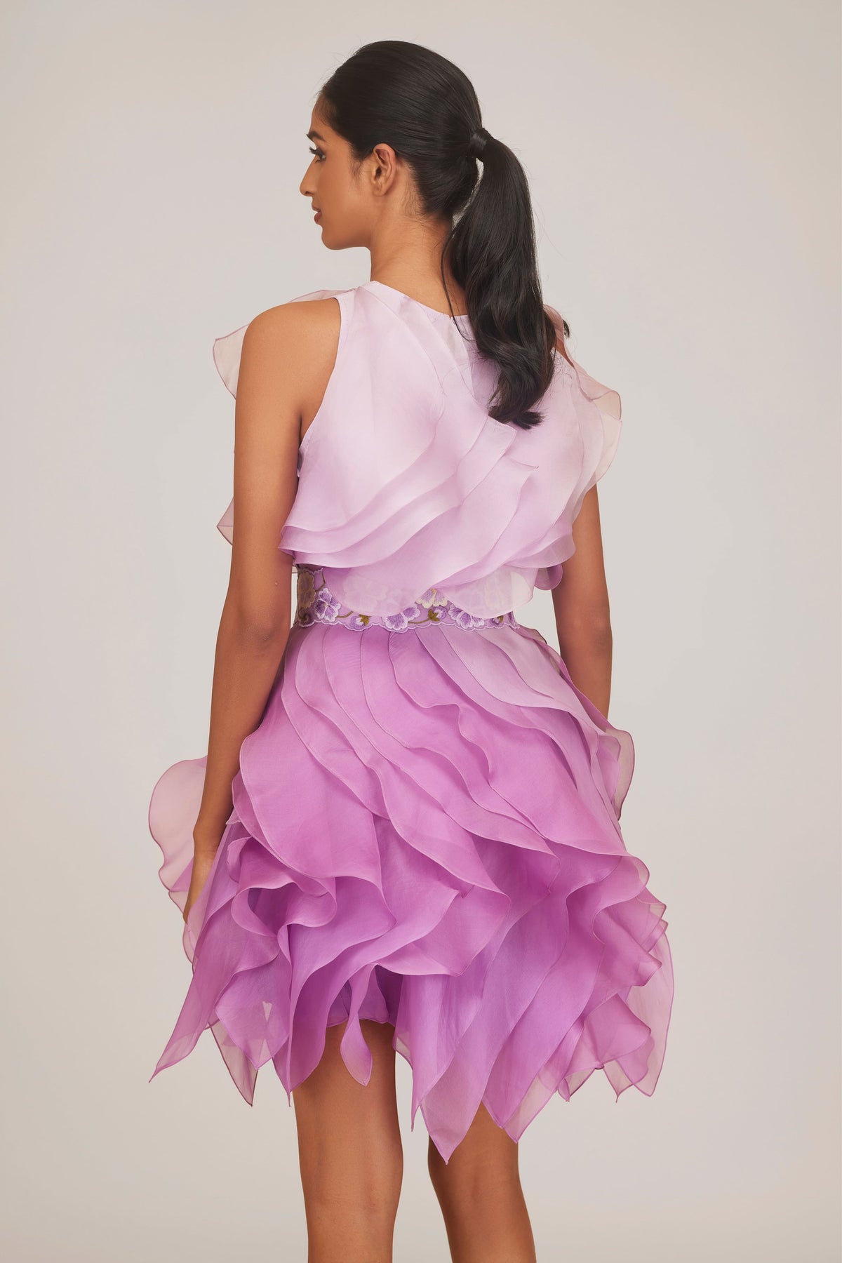 Ombre Ruffle Dress With Belt
