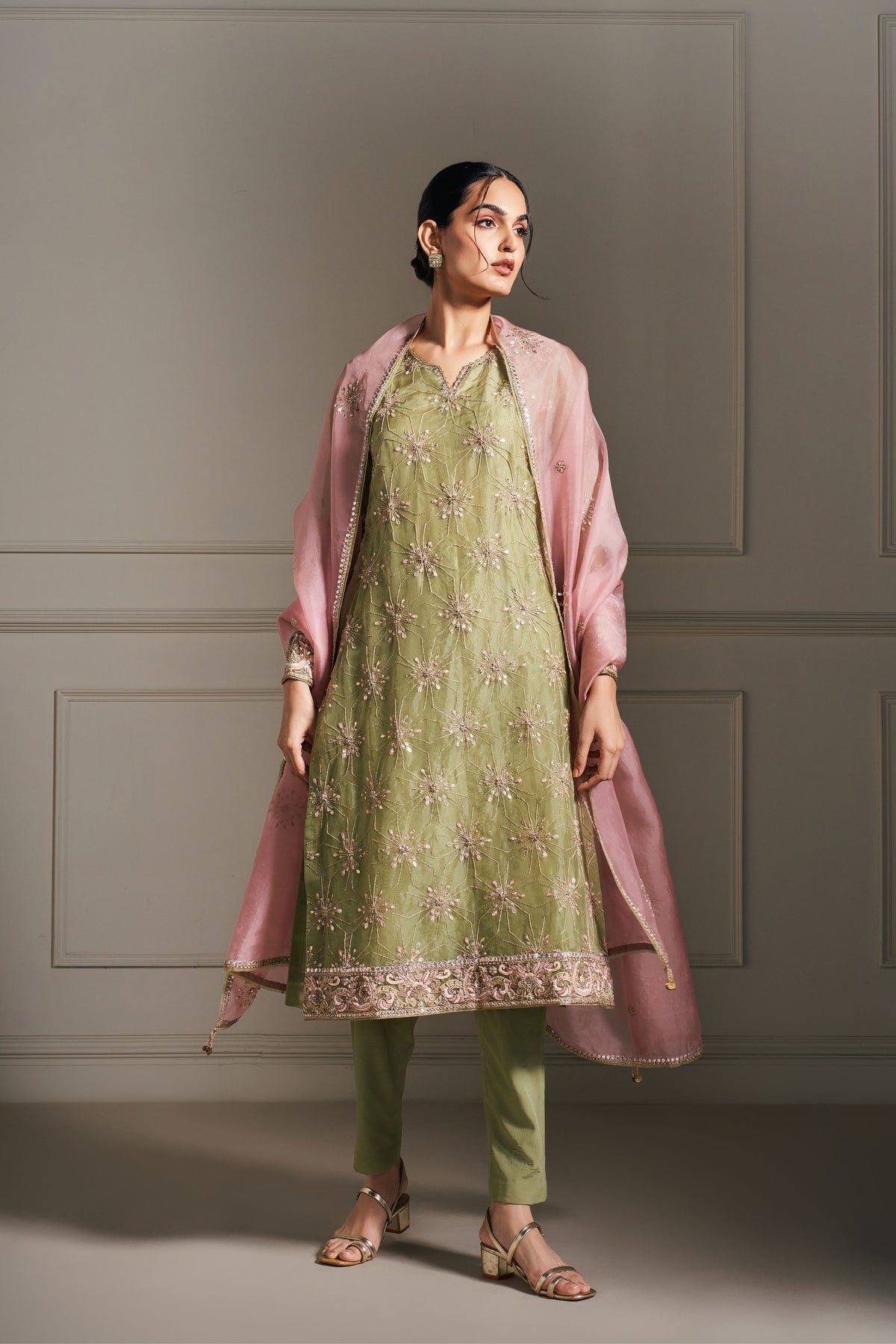 Green Hand Embellished Kurta Set