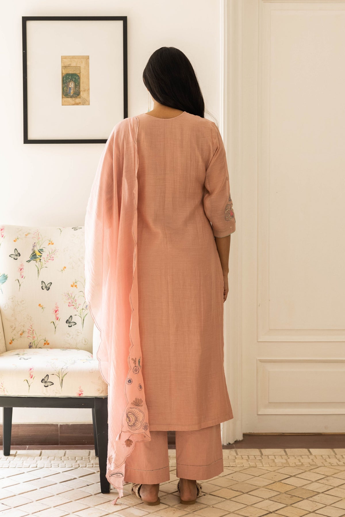 Oyster Pink Floral Kurta Set