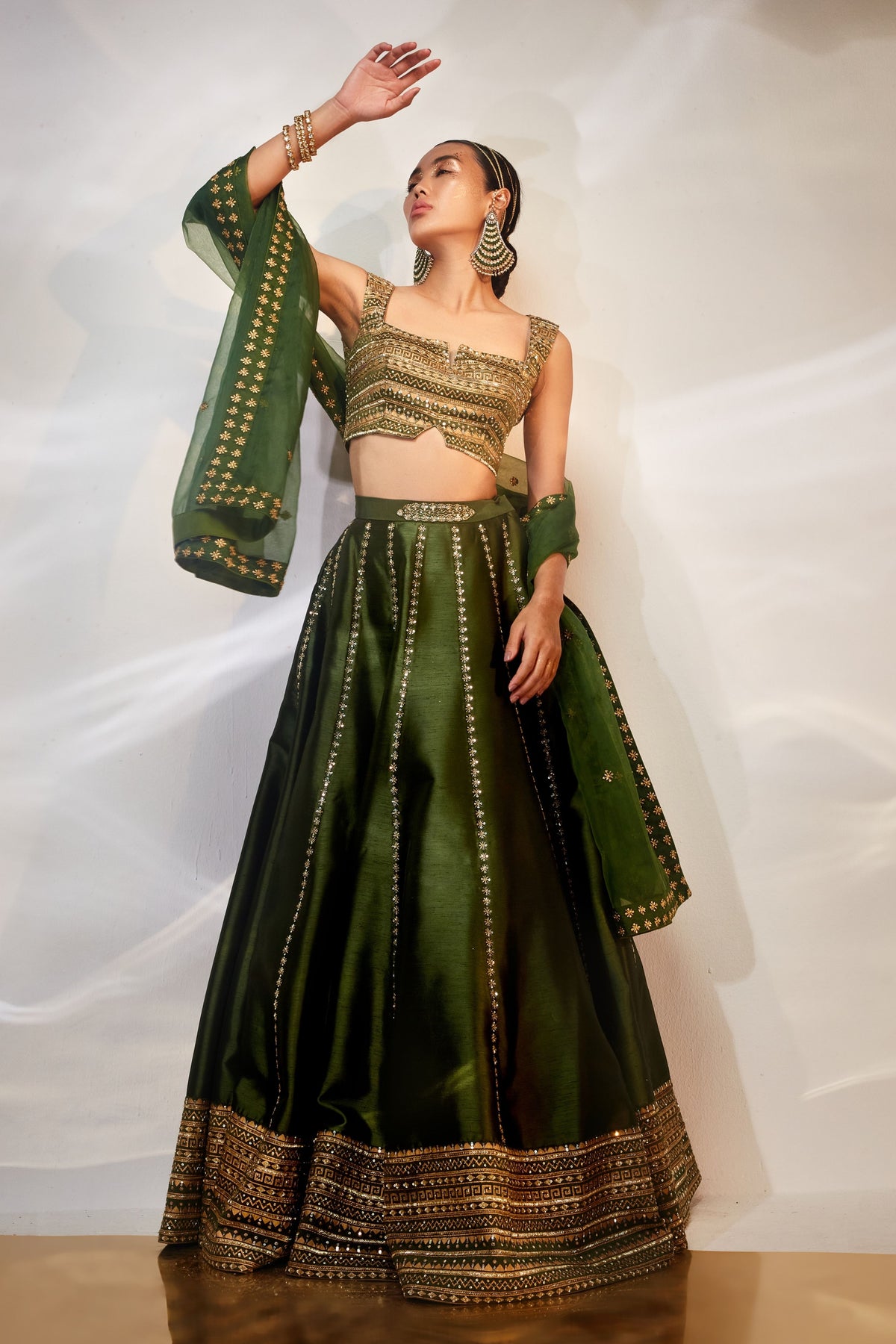 Green Work Lehenga Set