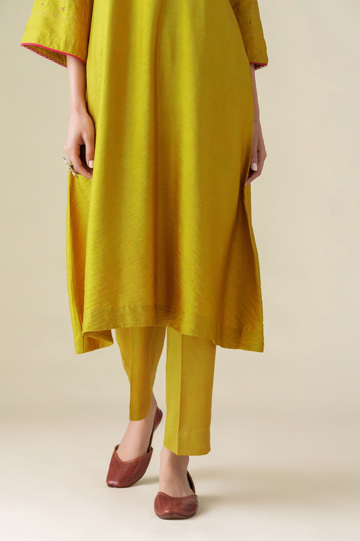 Yellow Cotton Silk Pant