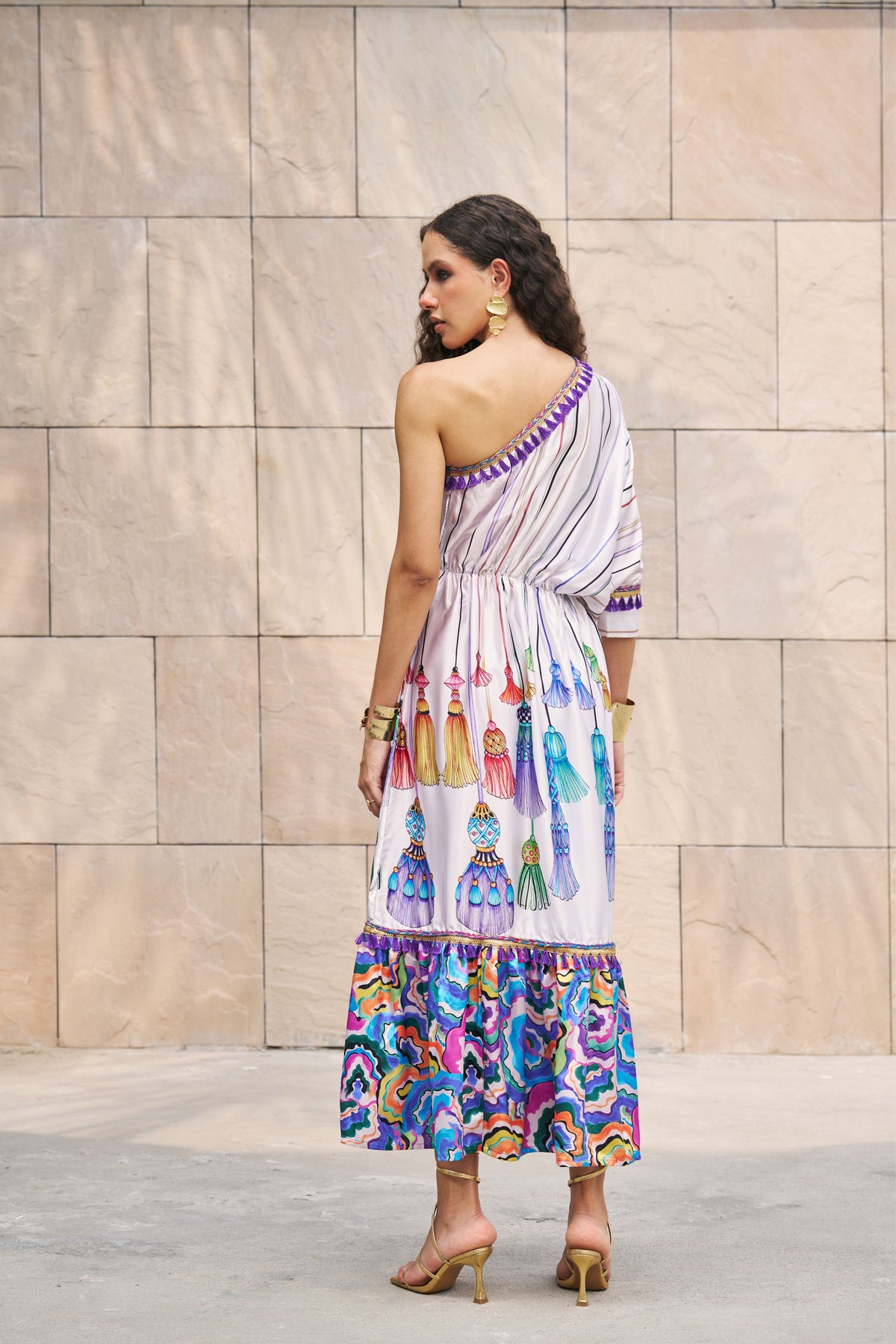 Printed One Shoulder Maxi Dress