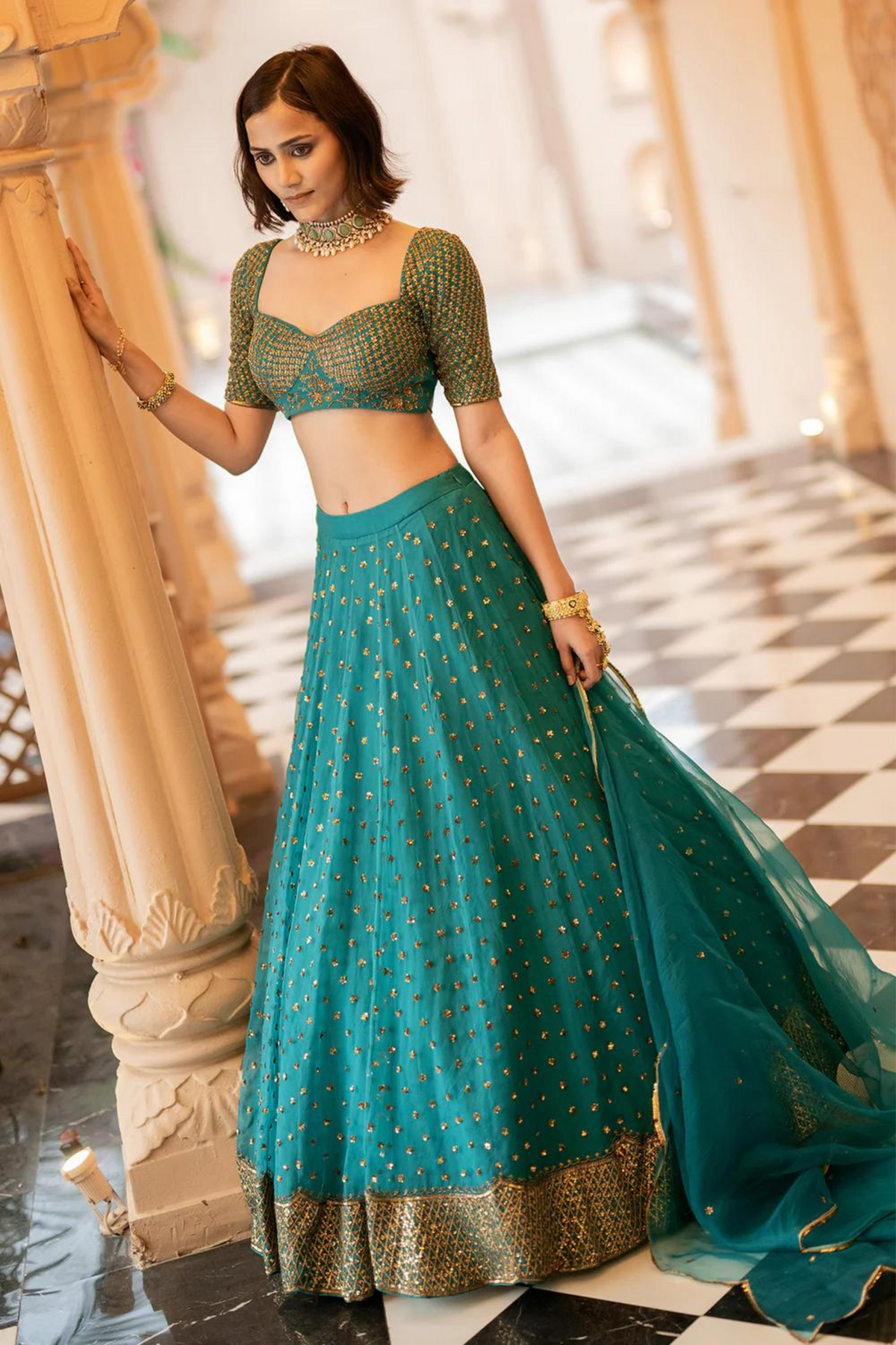 Teal Green Lehenga Set