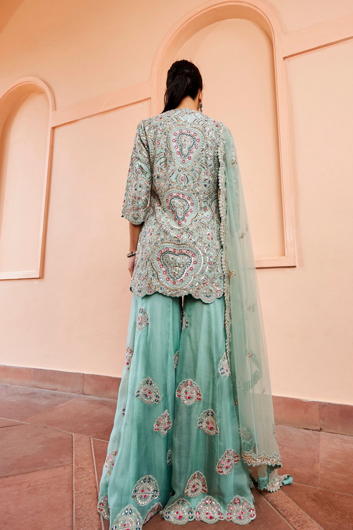 Cadet Blue Embroided Sharara Set