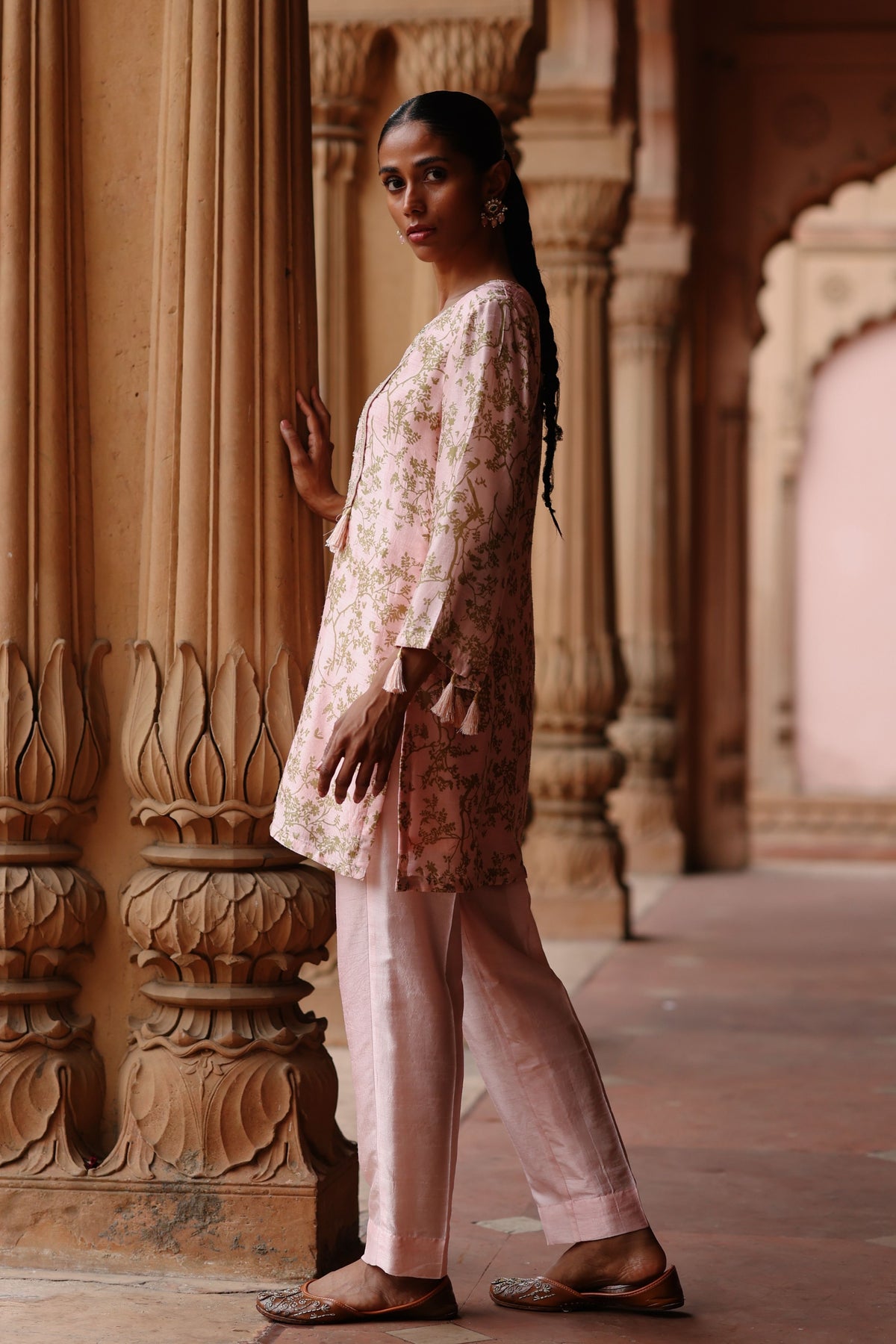 Pastel Pink Embroidered Tunic Set