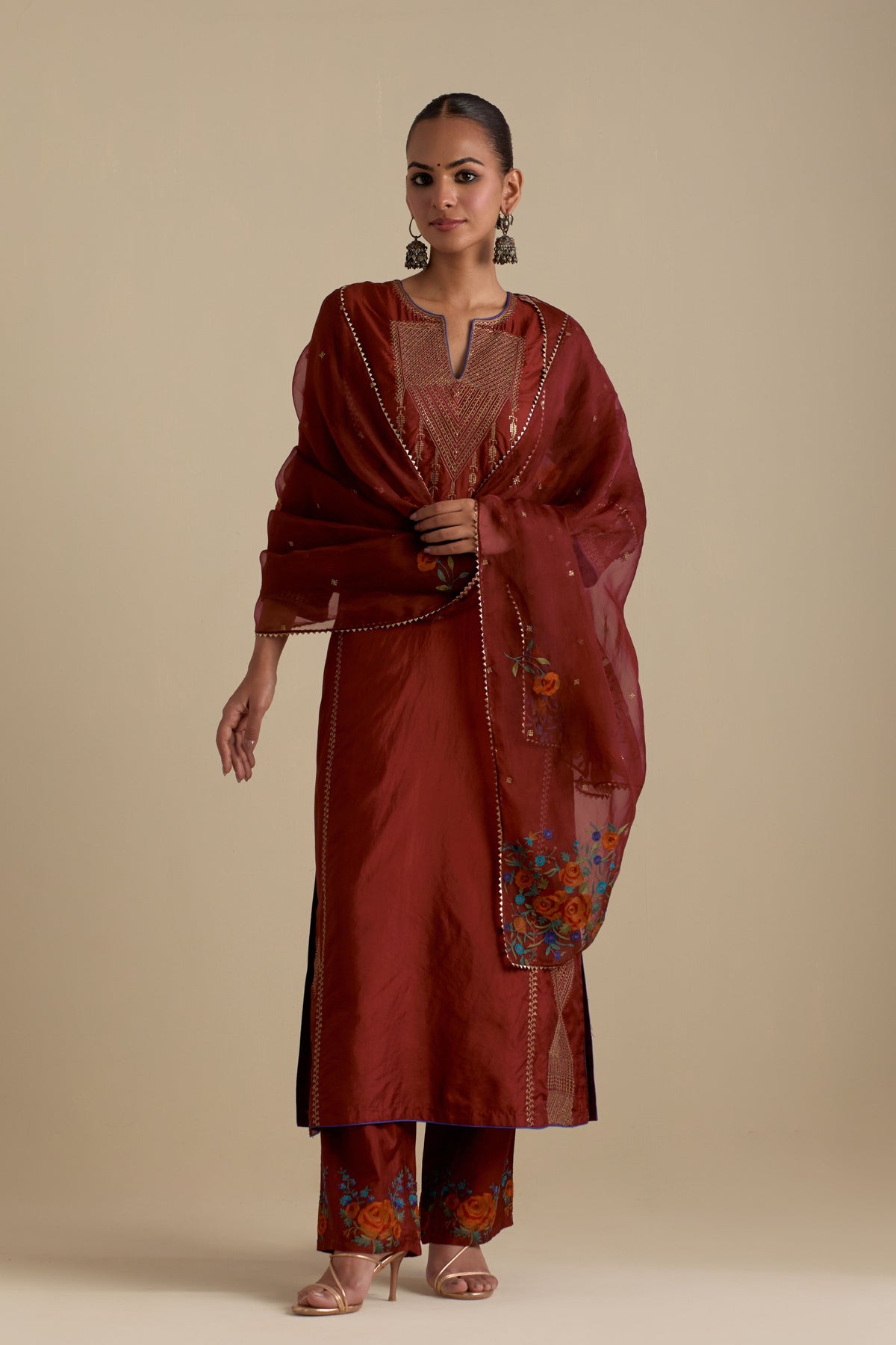 Maroon Silk Straight Kurta Set