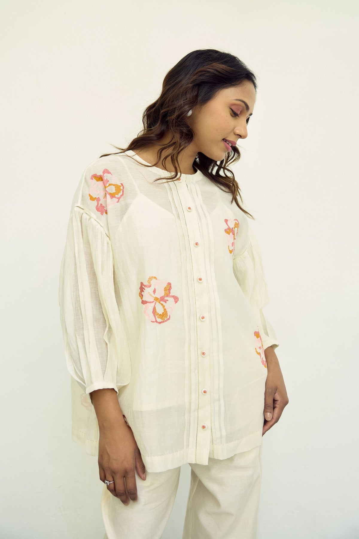 Hand Embroidered Offwhite Chanderi Top