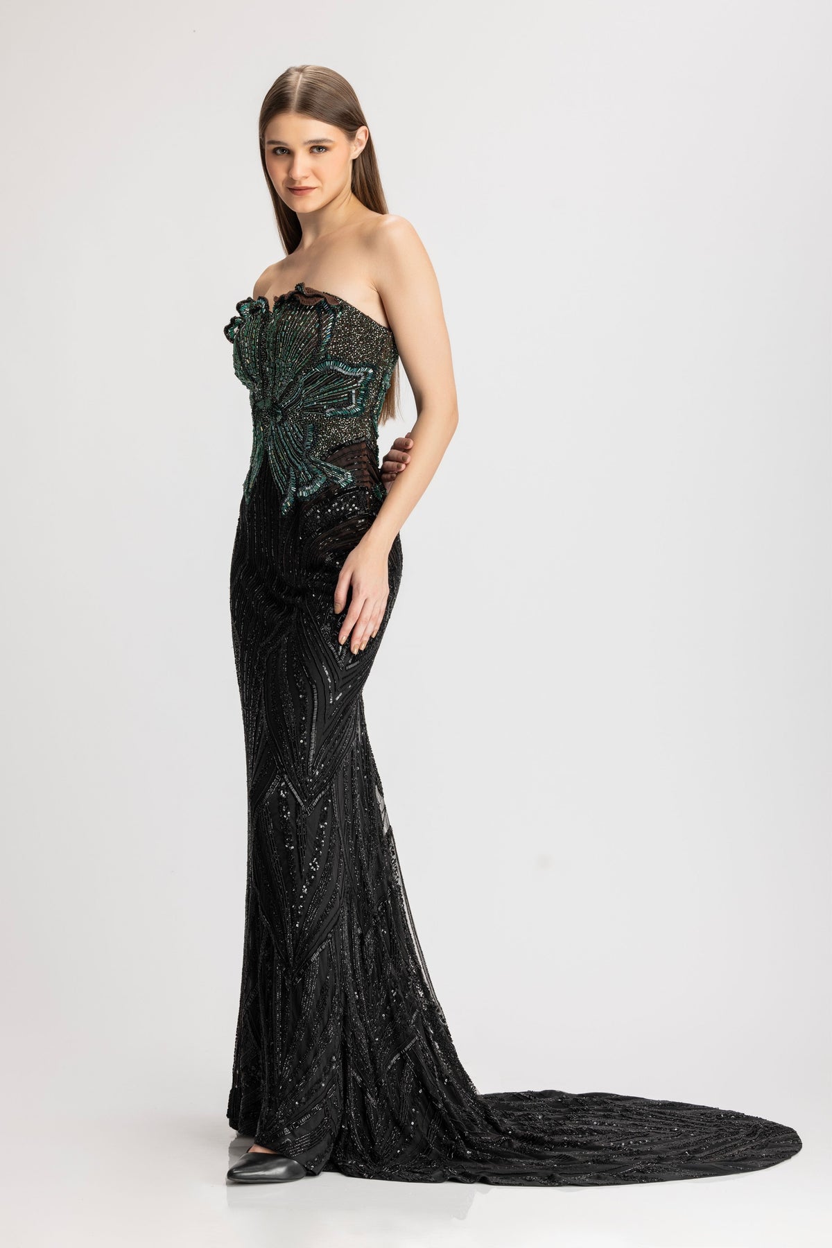 Teal and Black Corset Gown