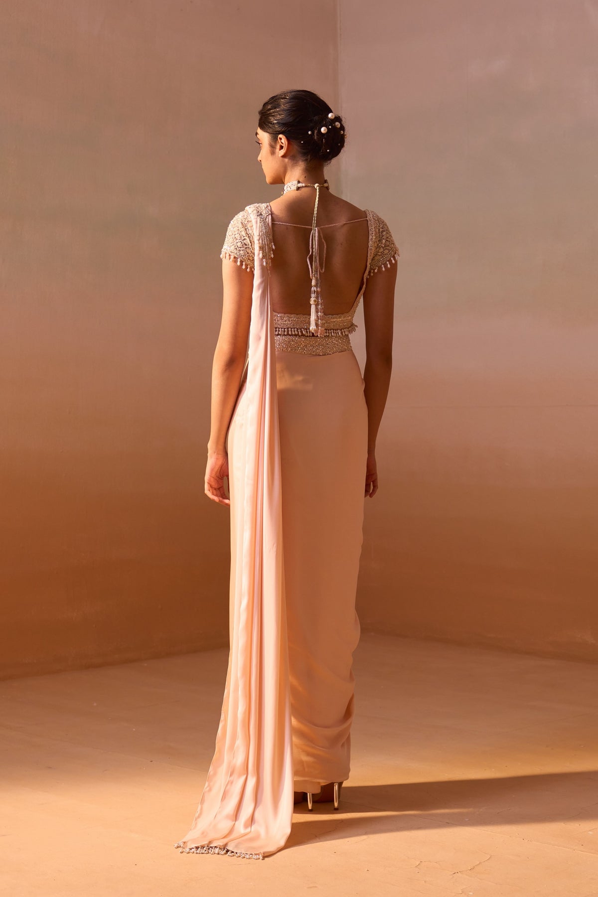 Peach Draped Saree