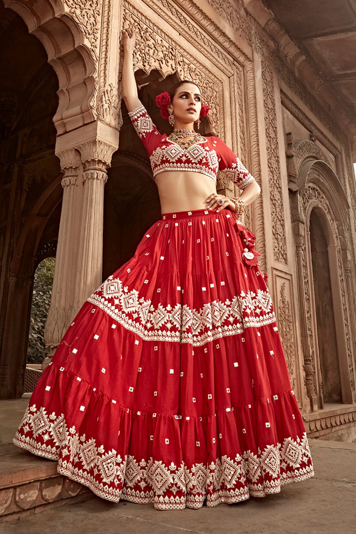 Red Diamond Lehenga Set