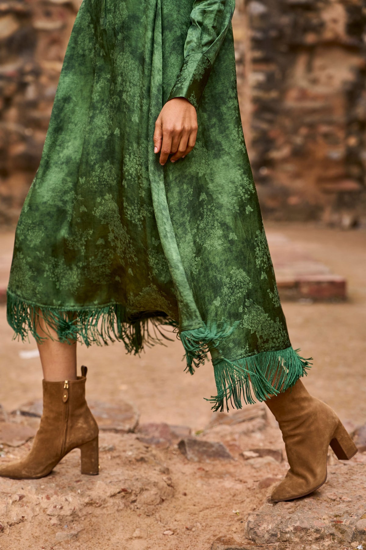 Forest Fringe Midi Shirt Dress