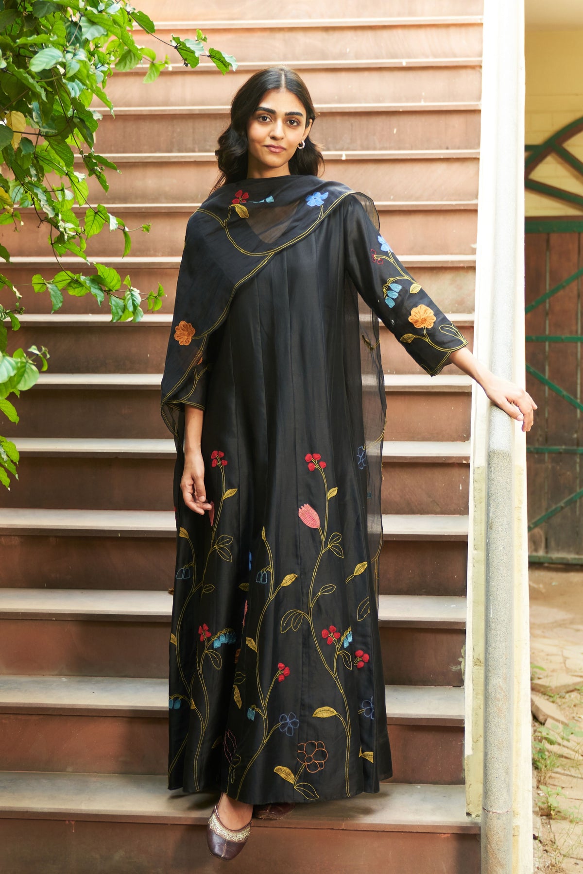 Coal Floral Anarkali Set