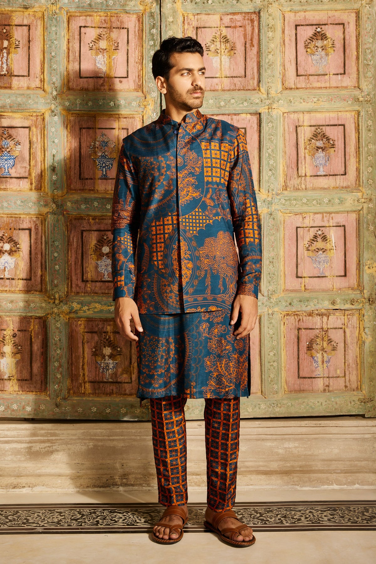 Teal Thikri Print Bandi Set