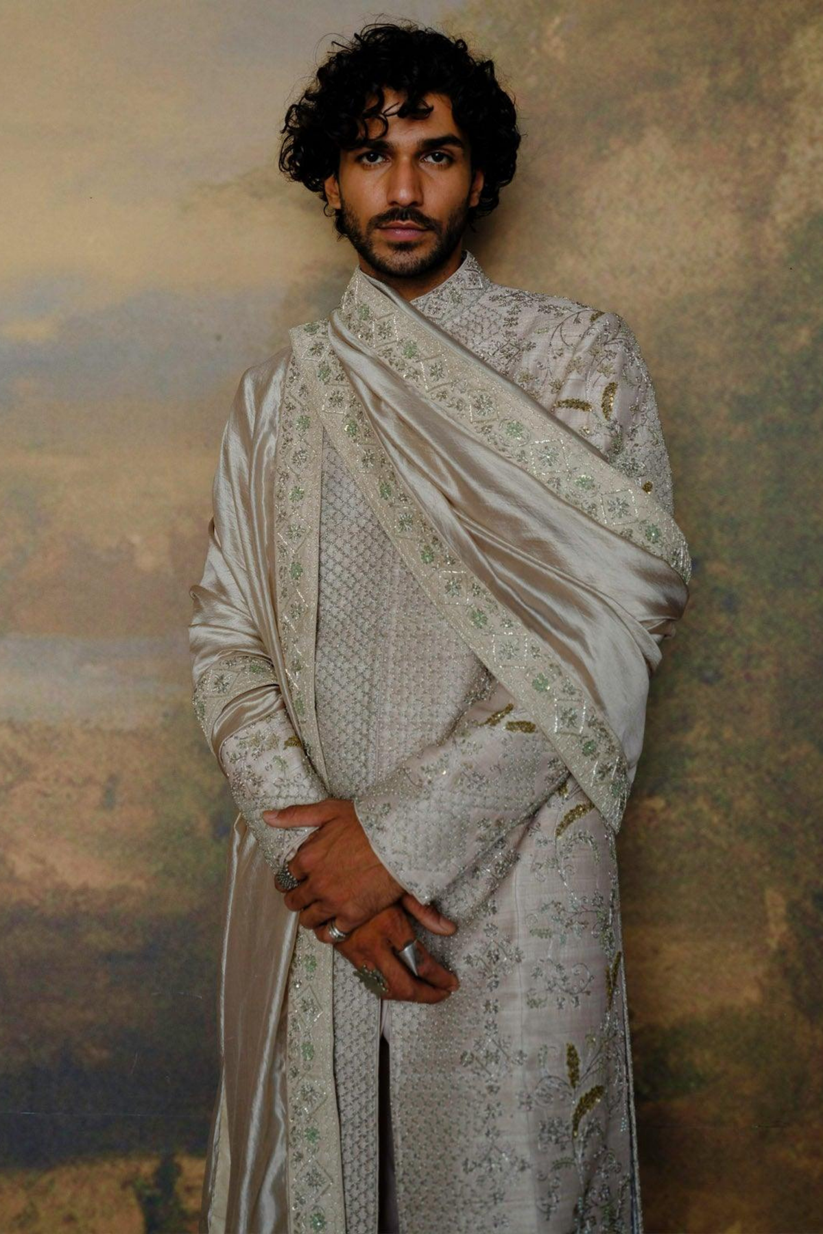 Beige Sherwani Set