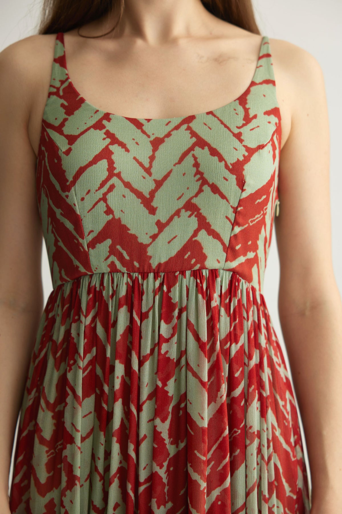 Red Chevron Sleeveless Long Dress