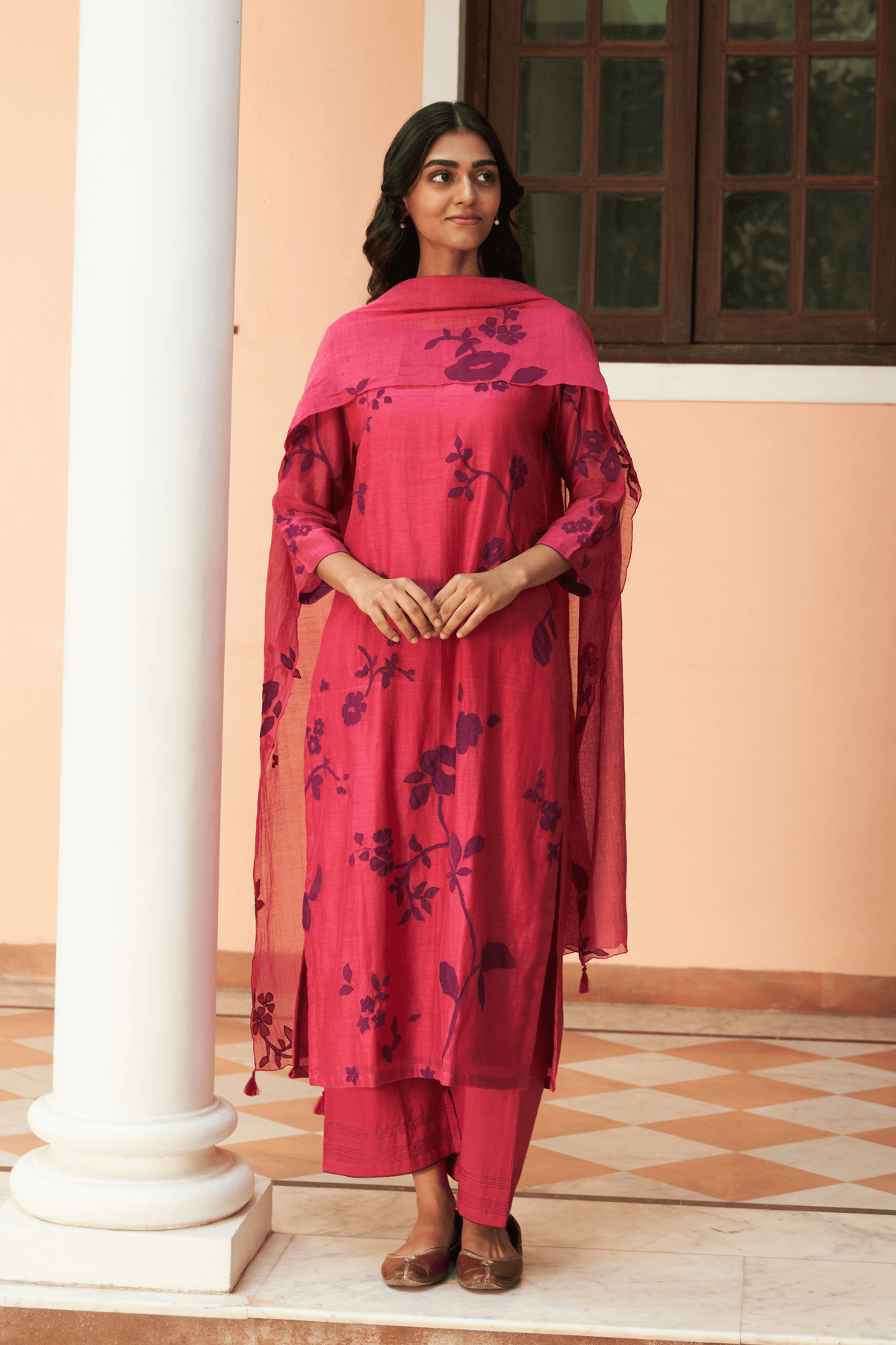 Rouge Floral Applique kurta set