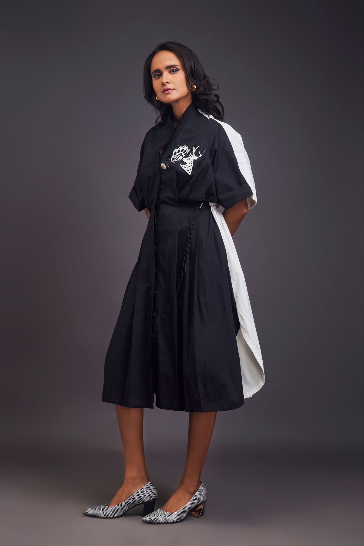 Black and White Pleated Shirt Dress