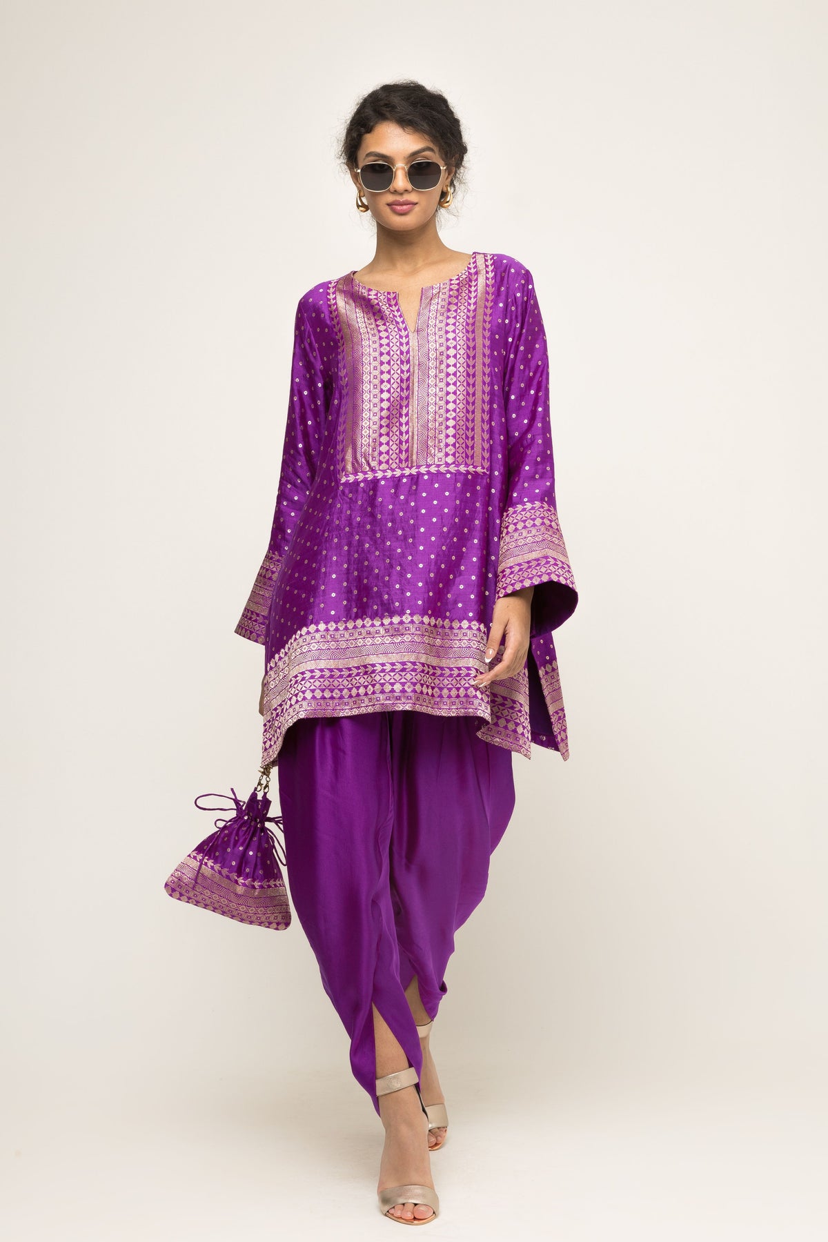 Tara Dotted Purple Tunic Set