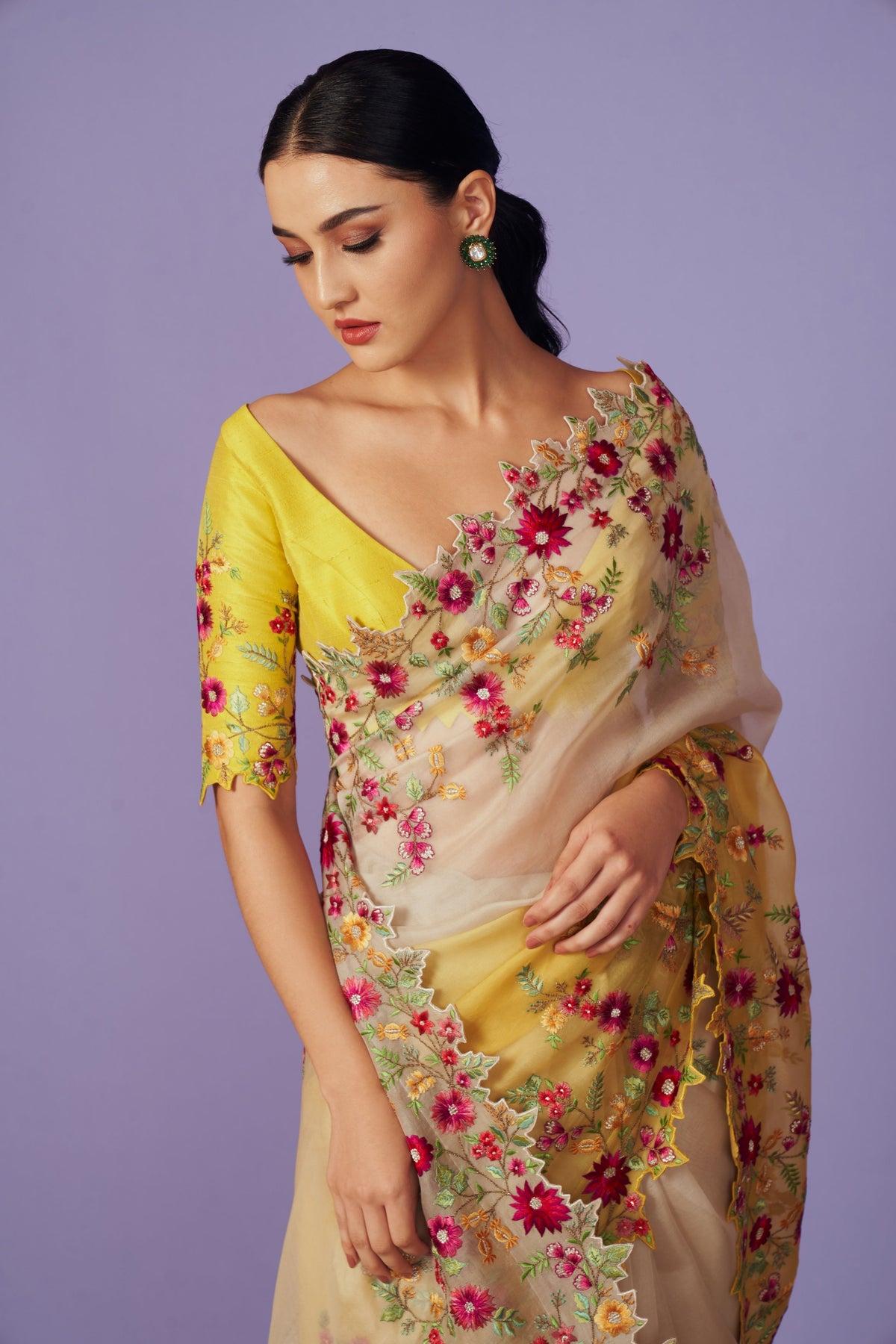 Multi Thread Yellow Saree Set