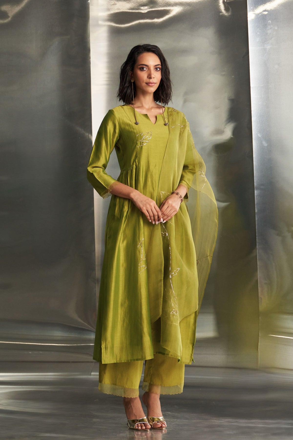 Berry Green Gathered Kurta Set