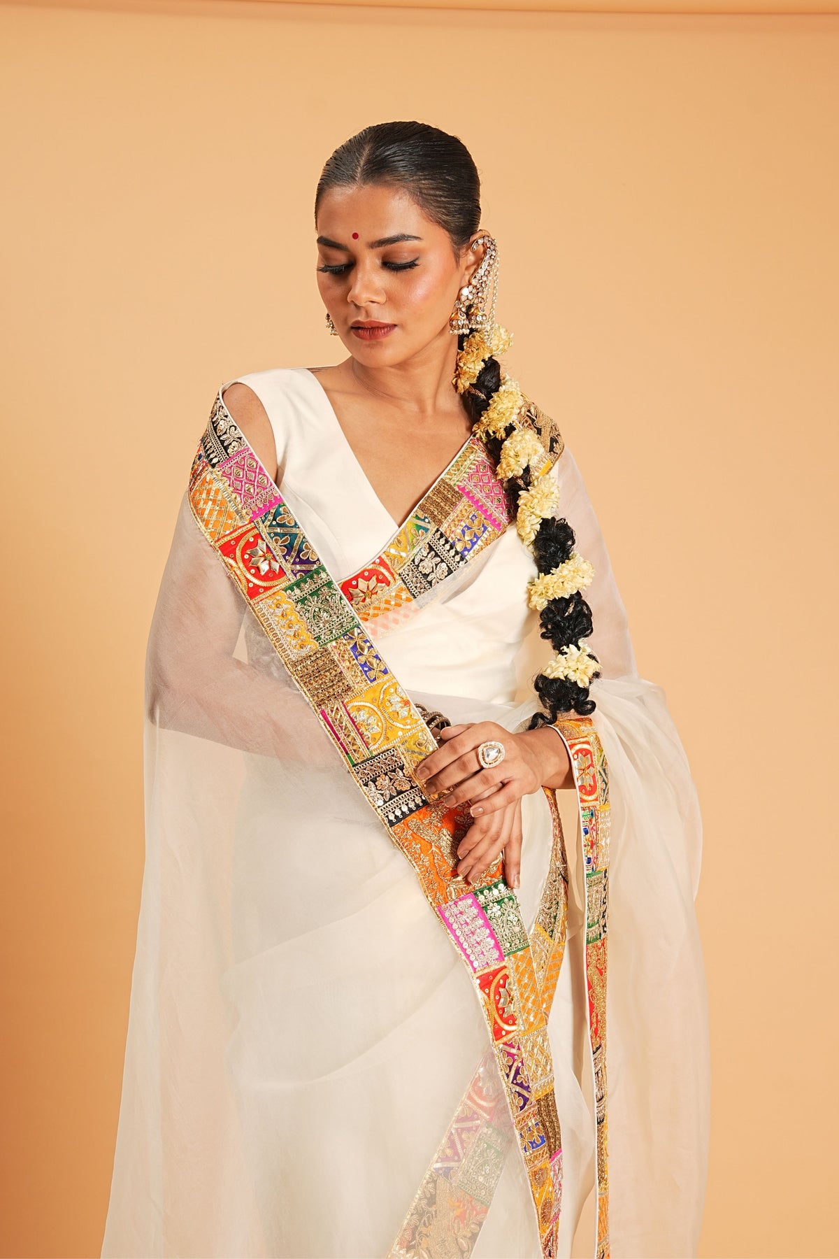 Ivory Organza Saree Set