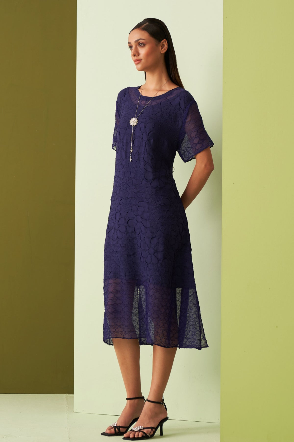 Purple Textured Lace Dress