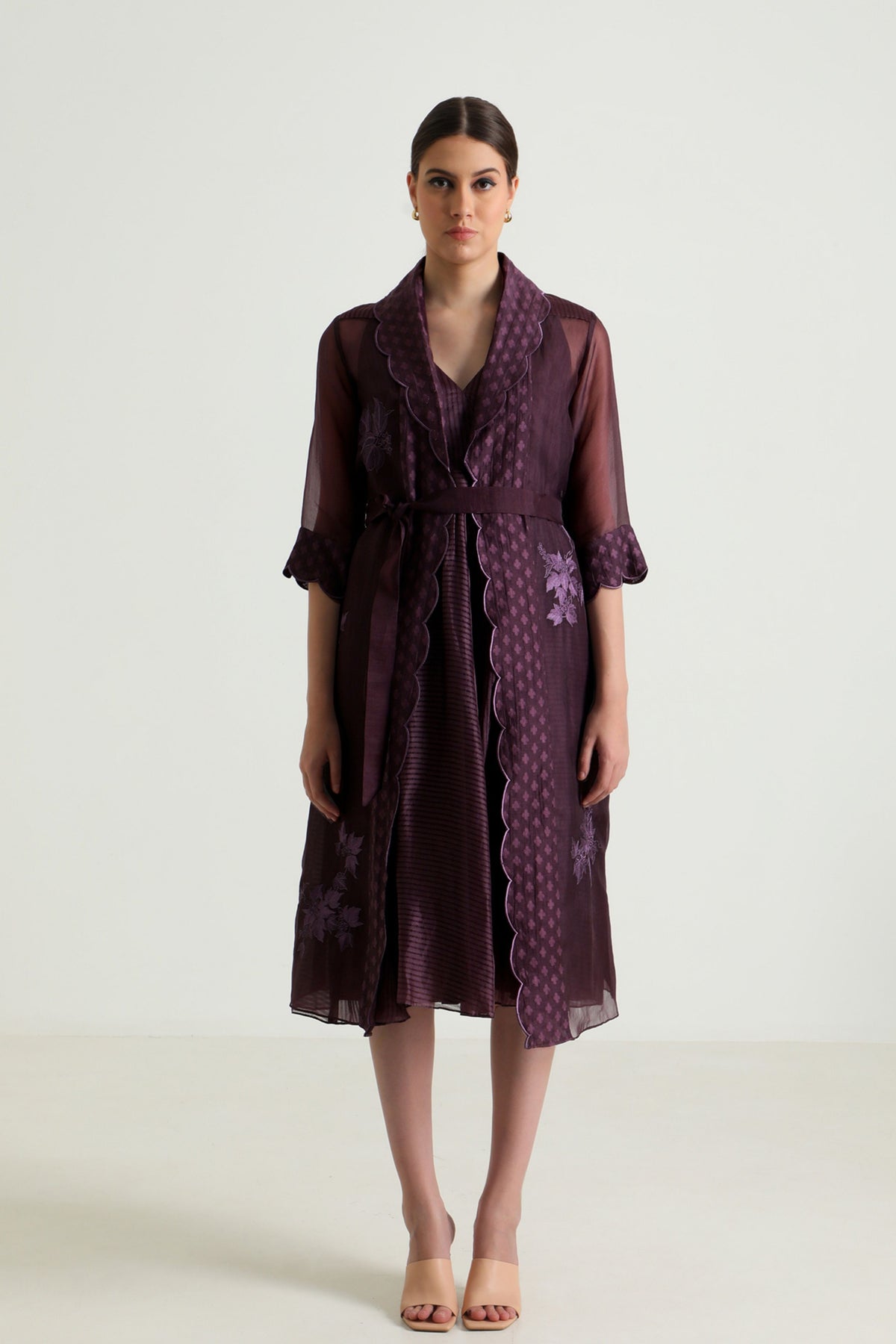 Lavender Embroidery Jacket Dress Set