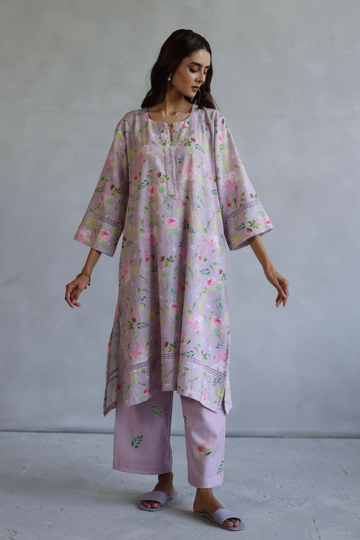 Floral Pink Hyacinth Tunic Set