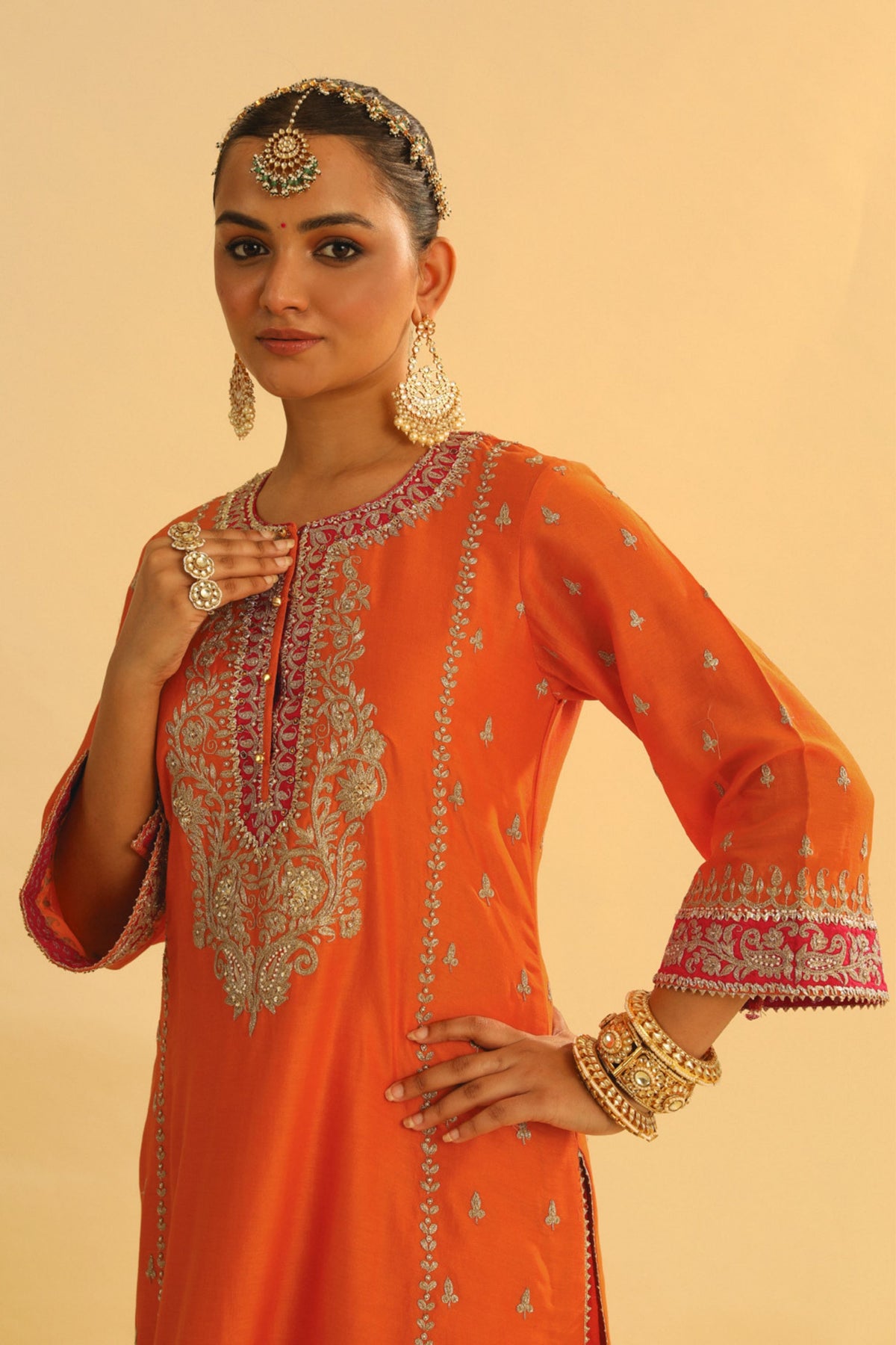 Mayra Orange Long Kurta With Palazzo Set