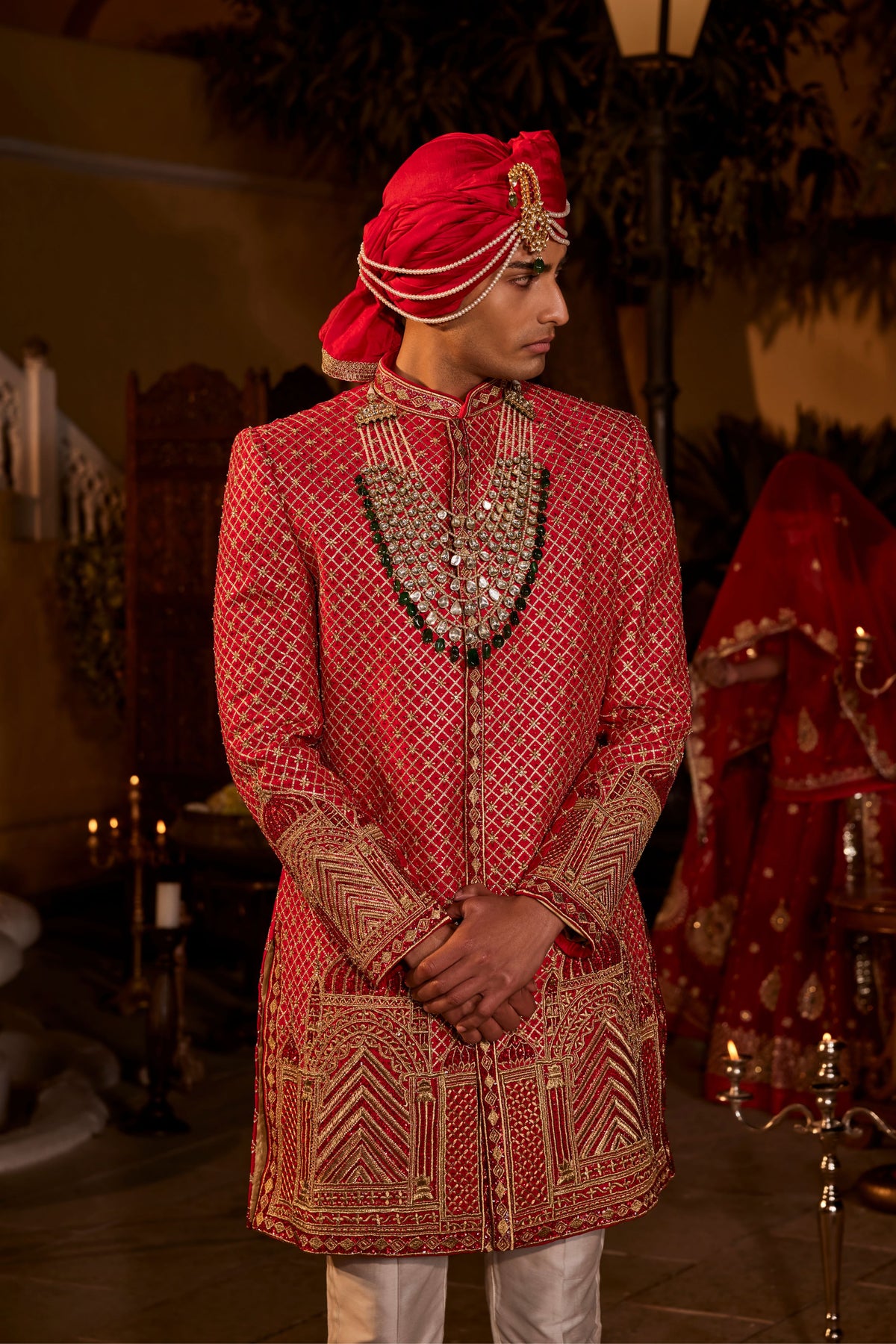 Red Maheer Sherwani Set