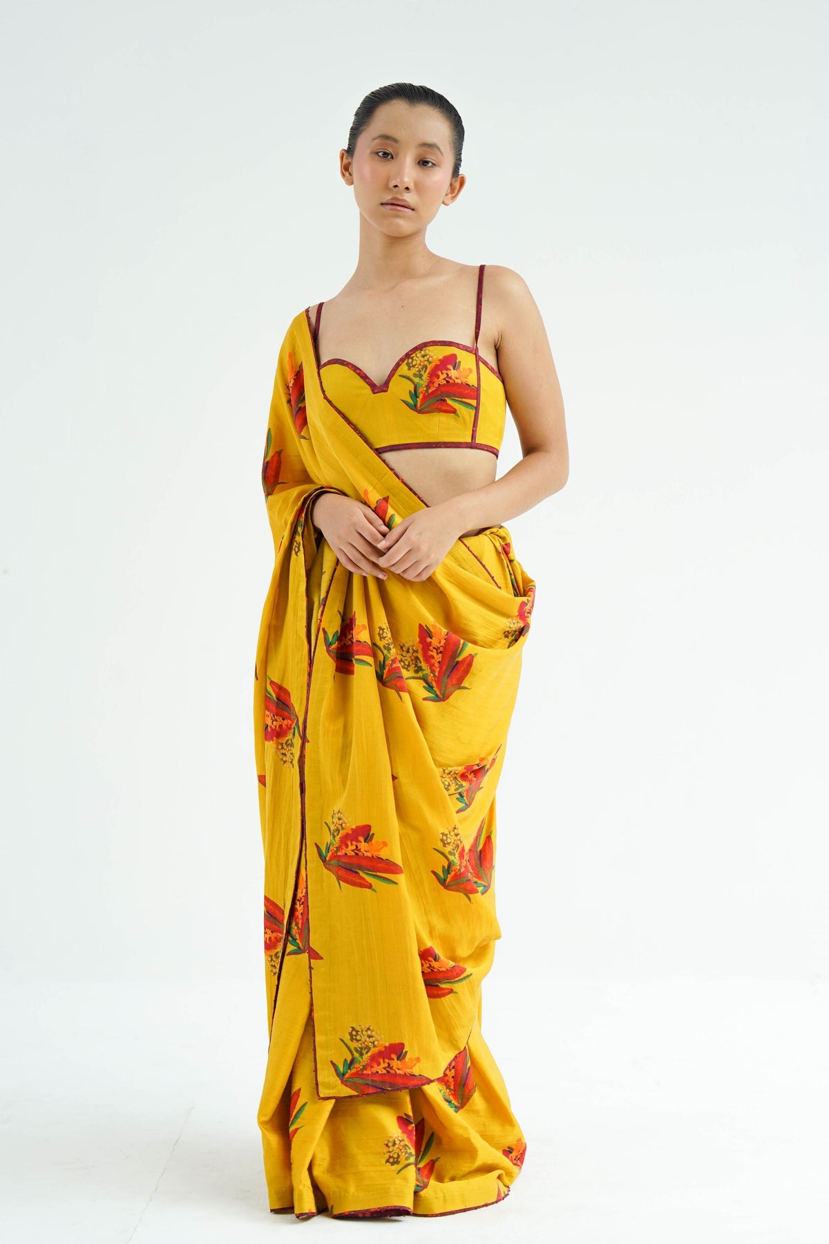 Yellow Firefly Drape Saree Set