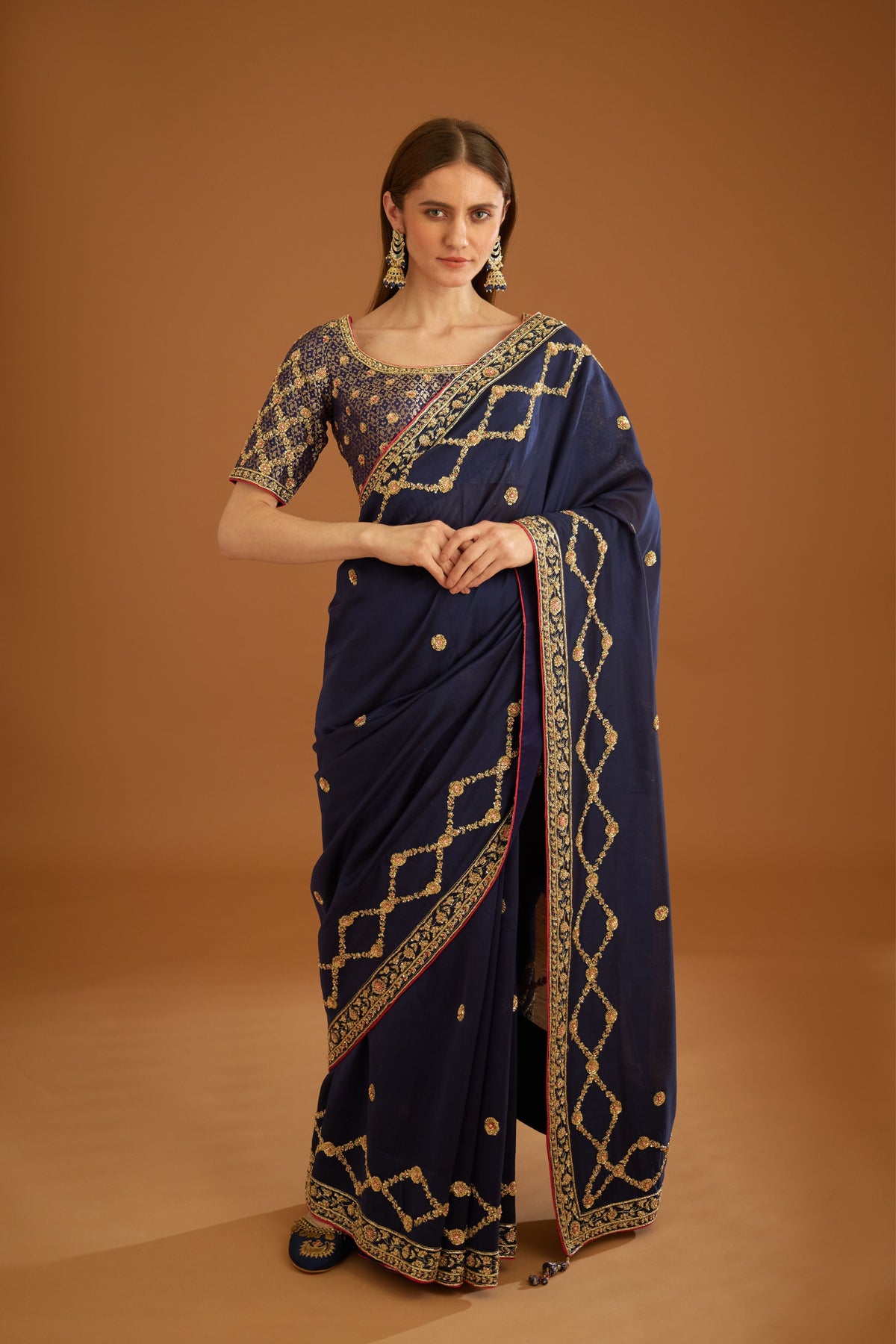 Dark navy blue Saree set