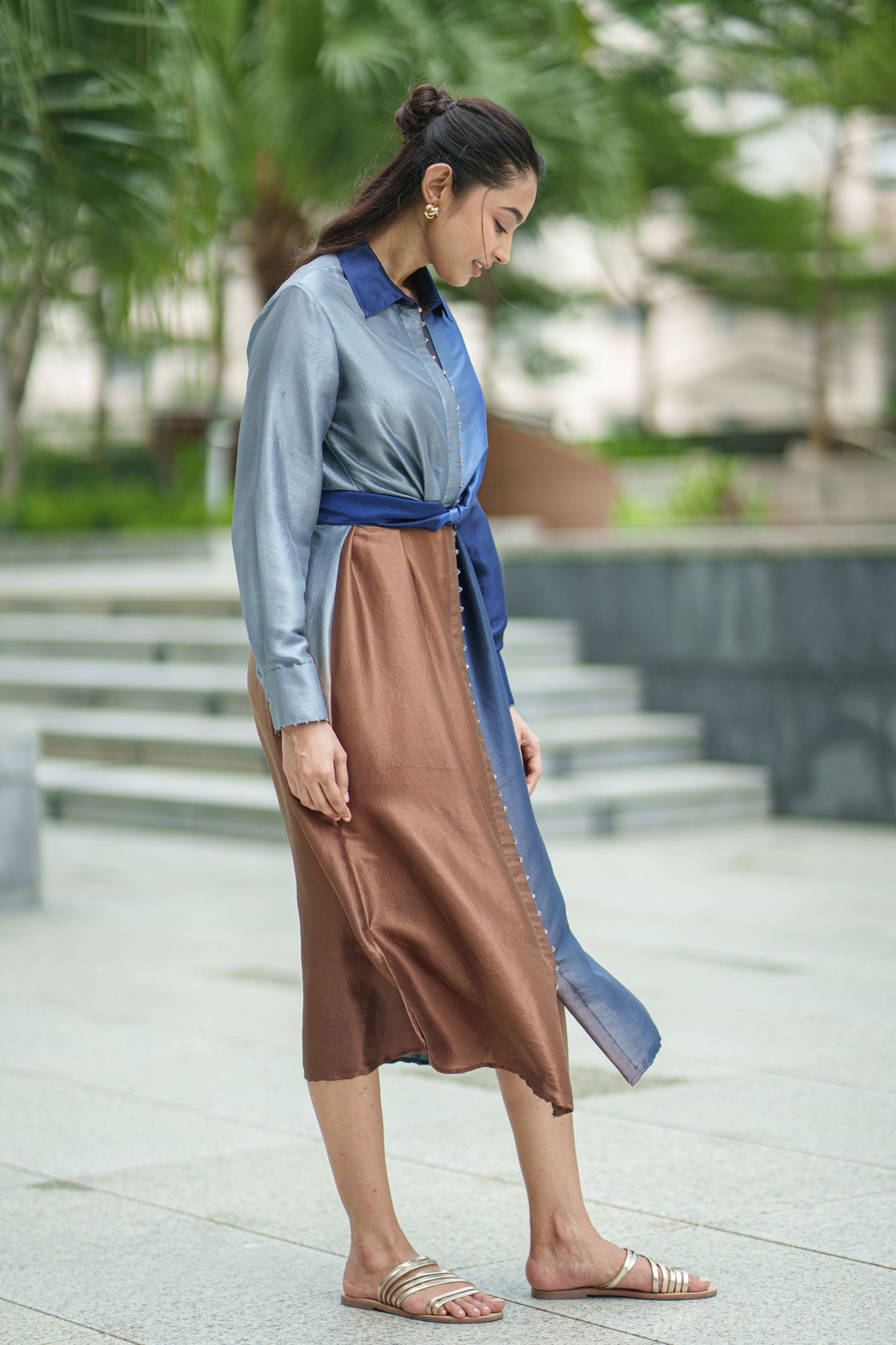 Tie Navy Brown Dress