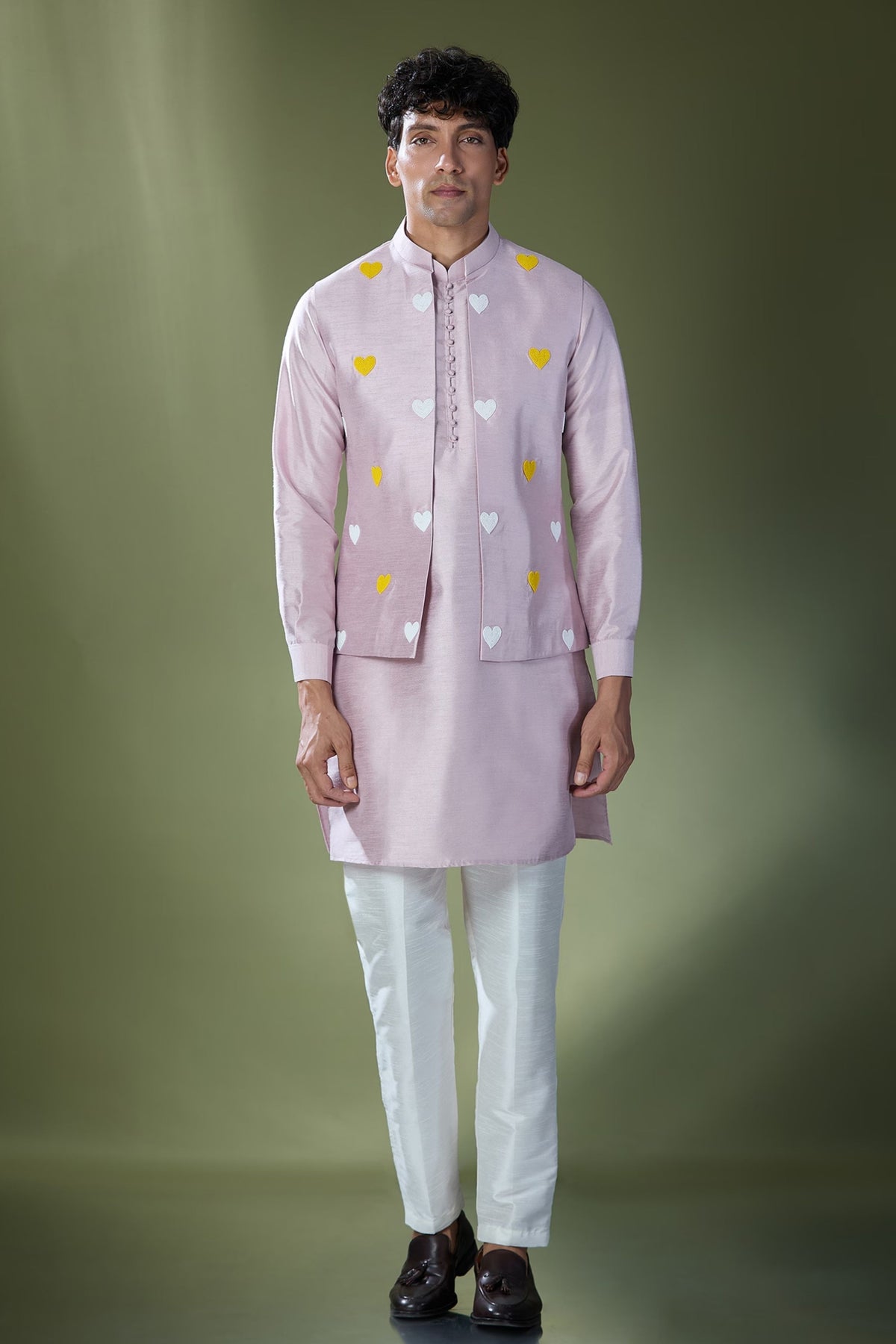 Lilac Embroidered Nehru Jacket Set