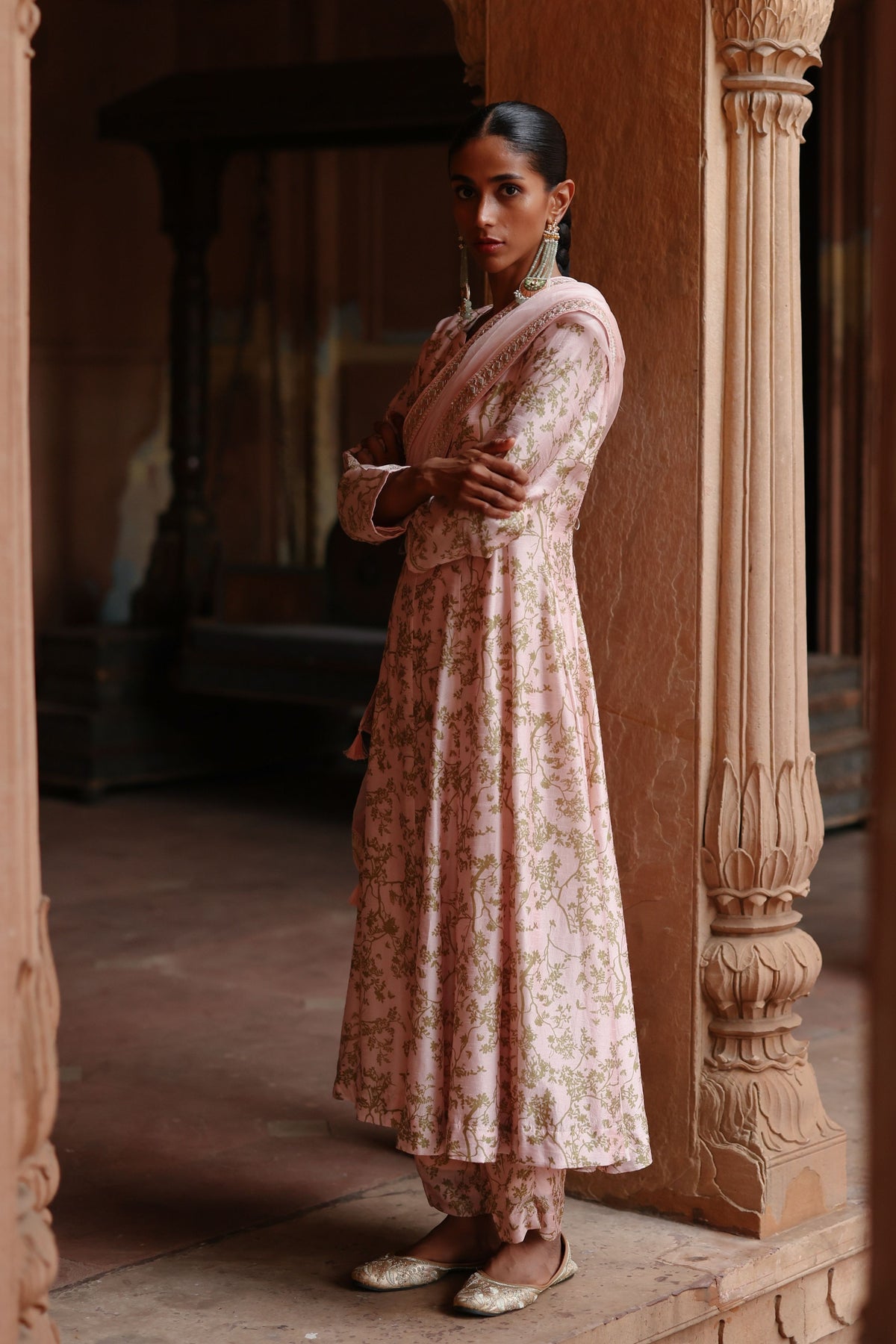 Pastel Pink Printed Anarkali Set