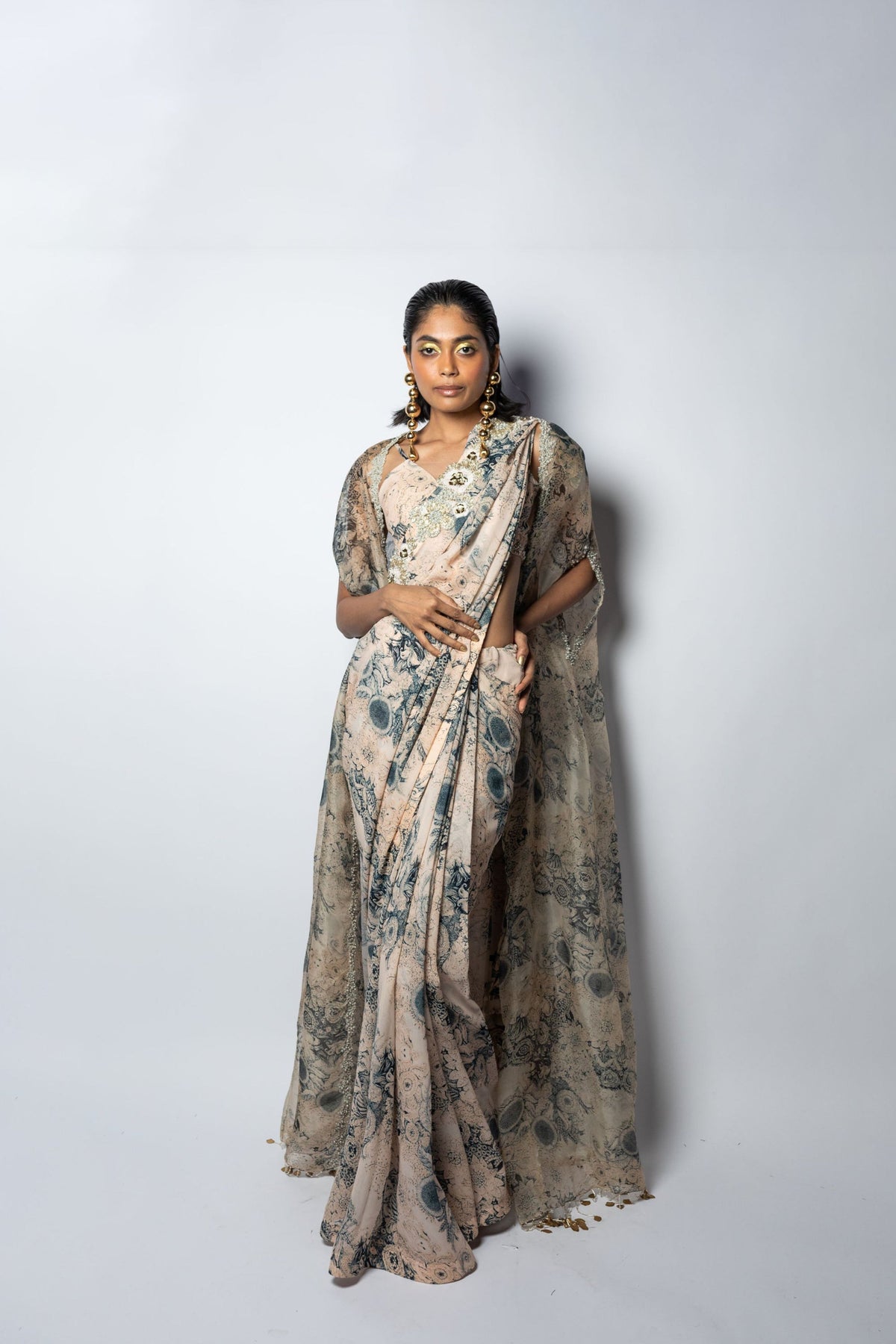 Blossom Saree With Cape