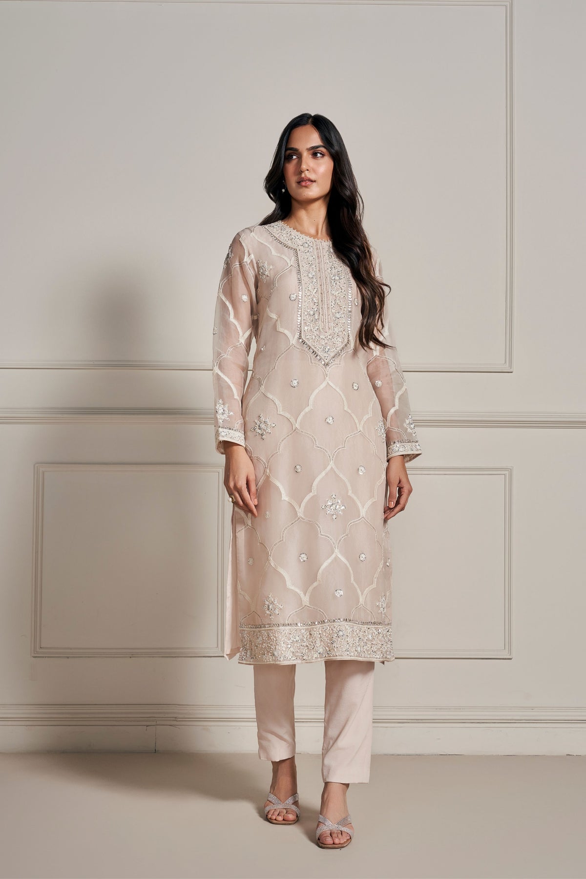 Light Beige Embellished Kurta Set