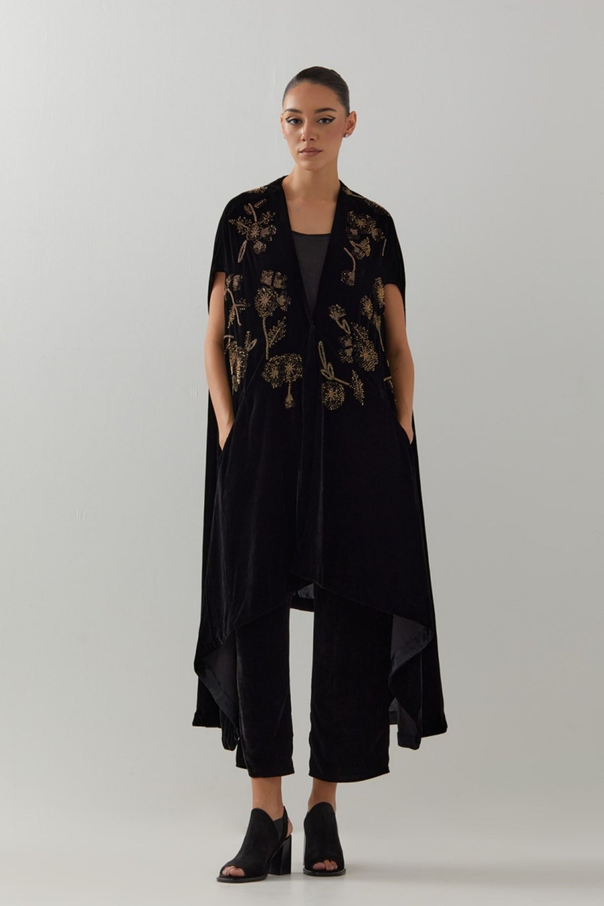 Black Gold Velvet Cape Set