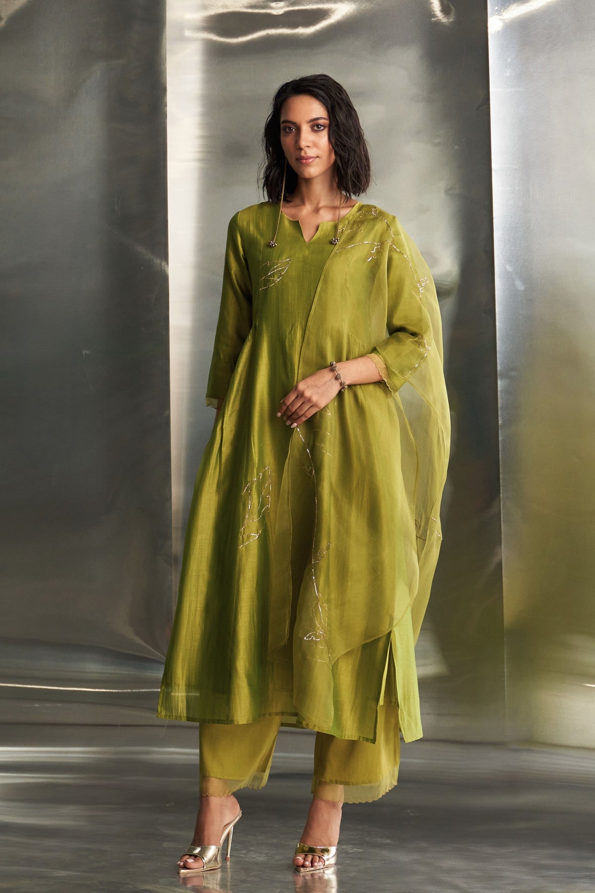 Berry Green Gathered Kurta Set