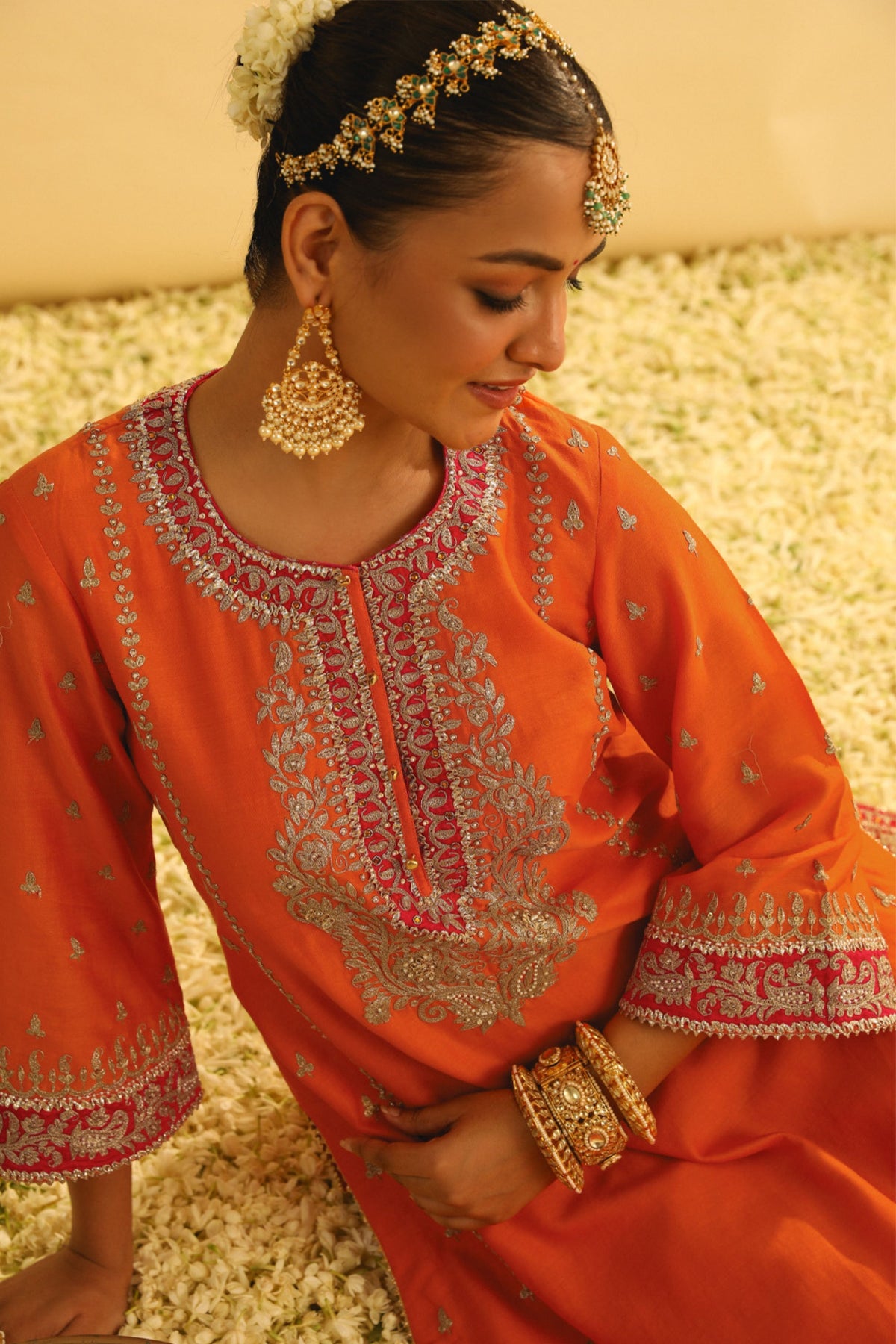 Mayra Orange Long Kurta With Palazzo Set