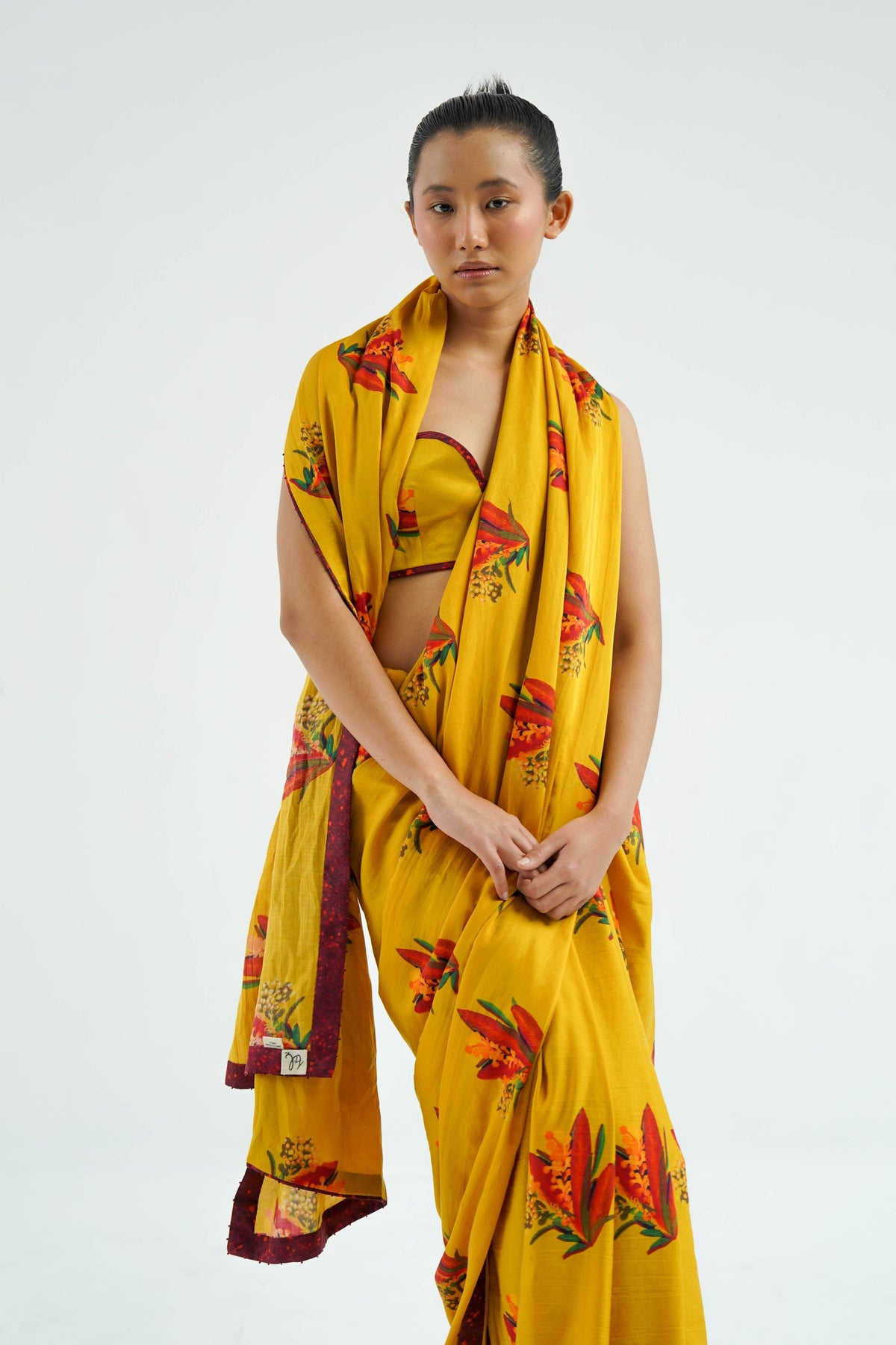 Yellow Firefly Drape Saree Set