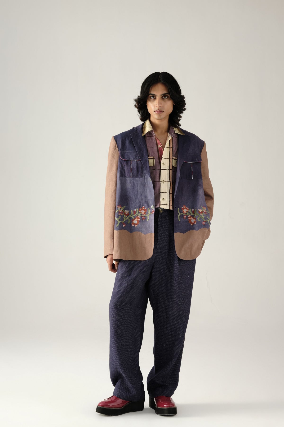 Blue Pixelated Embroidery Nelson Blazer Set